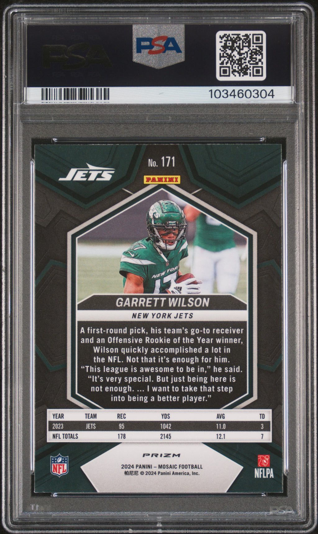 GARRETT WILSON 2024 Panini Mosaic Genesis Case Hit SSP #171 PSA 10 Jets