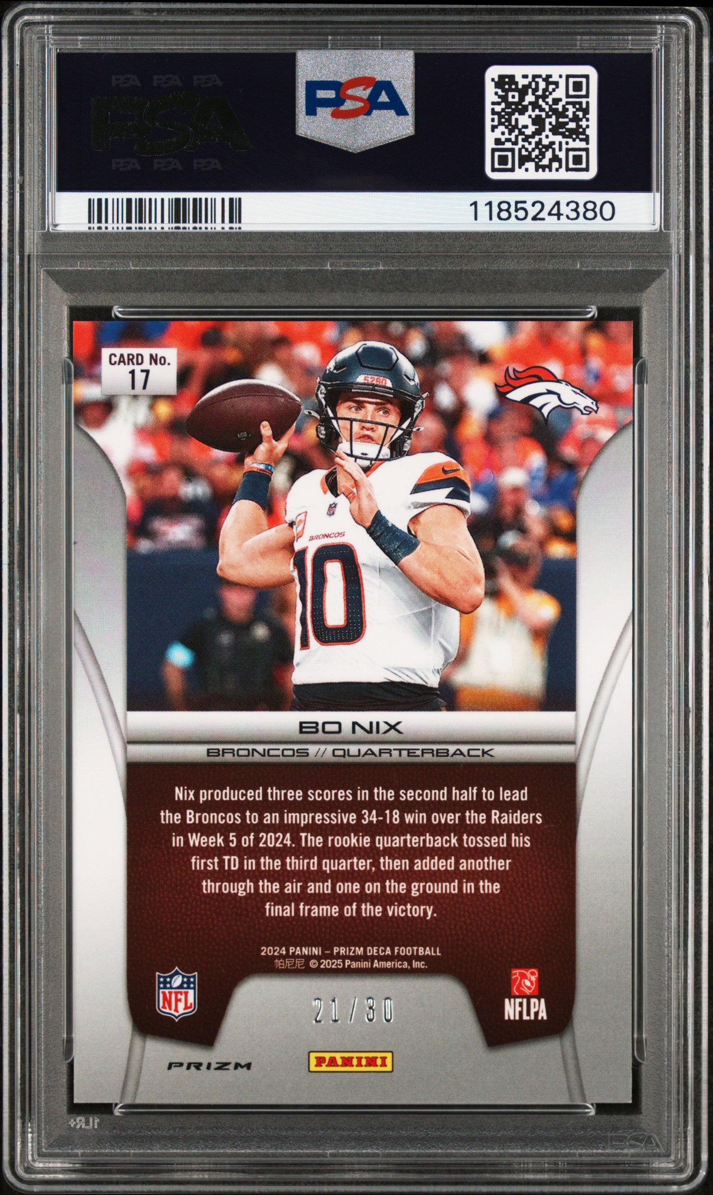 BO NIX 2024 Panini Prizm Deca Brilliance #17 Mojo Rookie /30 PSA 9 Broncos