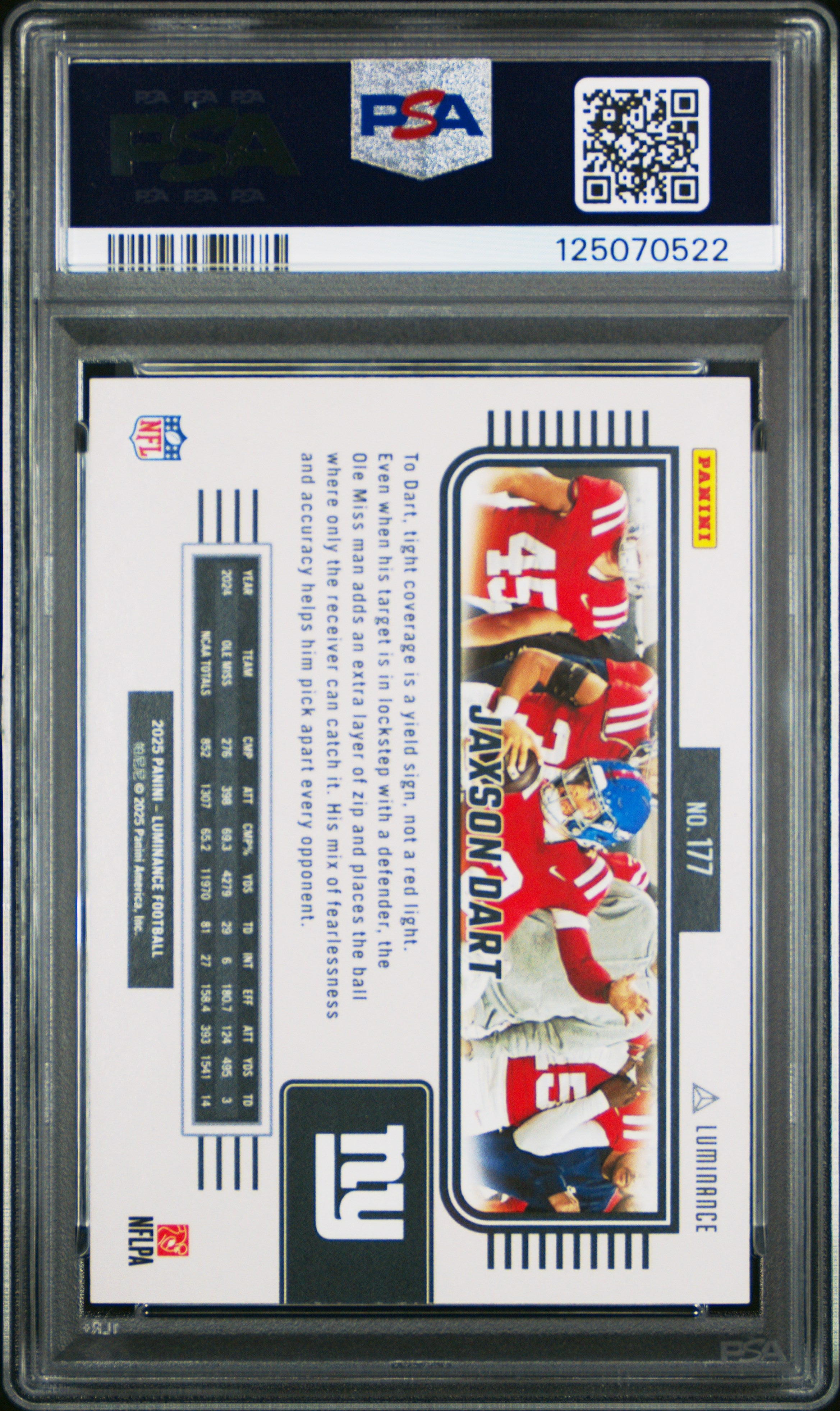 JAXSON DART 2025 Panini Luminance Rookie Gold /299 #177 PSA 10 Giants