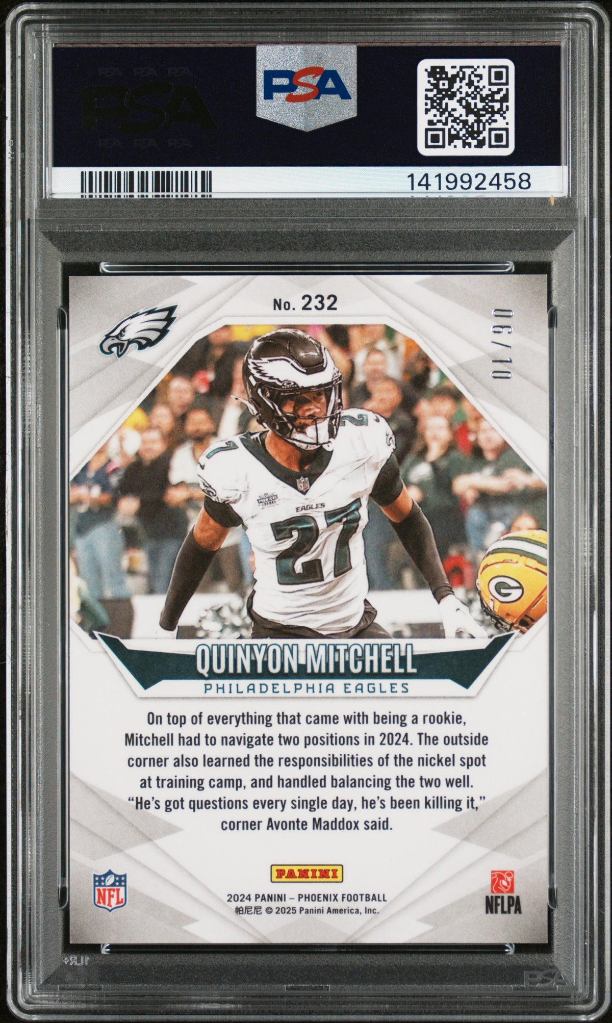 QUINYON MITCHELL 2024 Panini Phoenix Rookie Gold Prizm /10 #232 PSA 9 Eagles