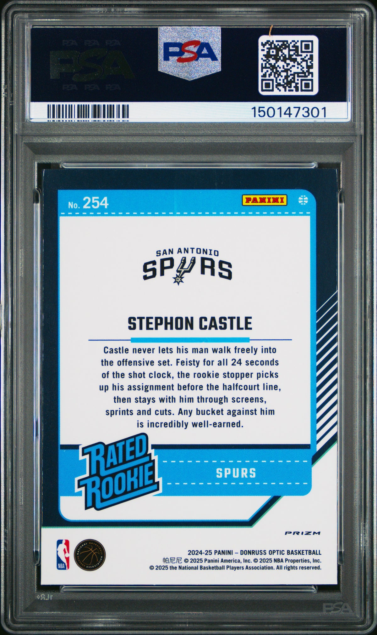 STEPHON CASTLE 2024-25 Panini Donruss Optic Rated Rookie Holo Prizm #254 PSA 9