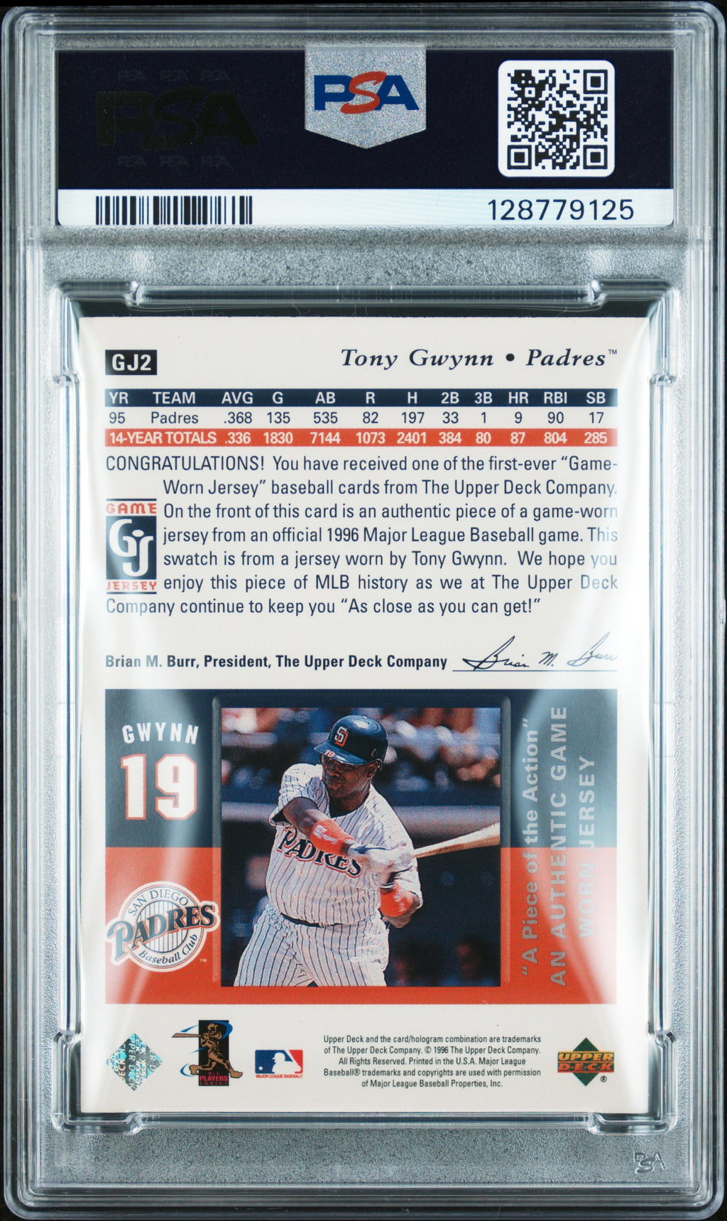 TONY GWYNN 1997 Upper Deck U.D. Game Worn Jersey #GJ2 PSA 7 Padres