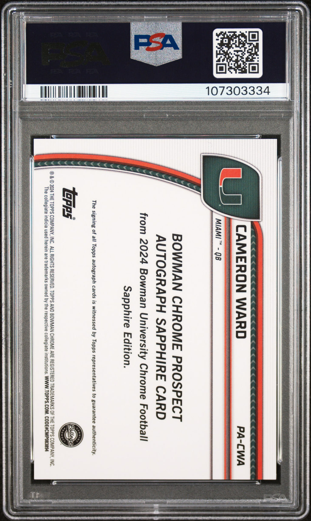 CAMERON WARD 2024 Bowman U Chrome Sapphire Prospect Auto #PACWA PSA 10 Miami