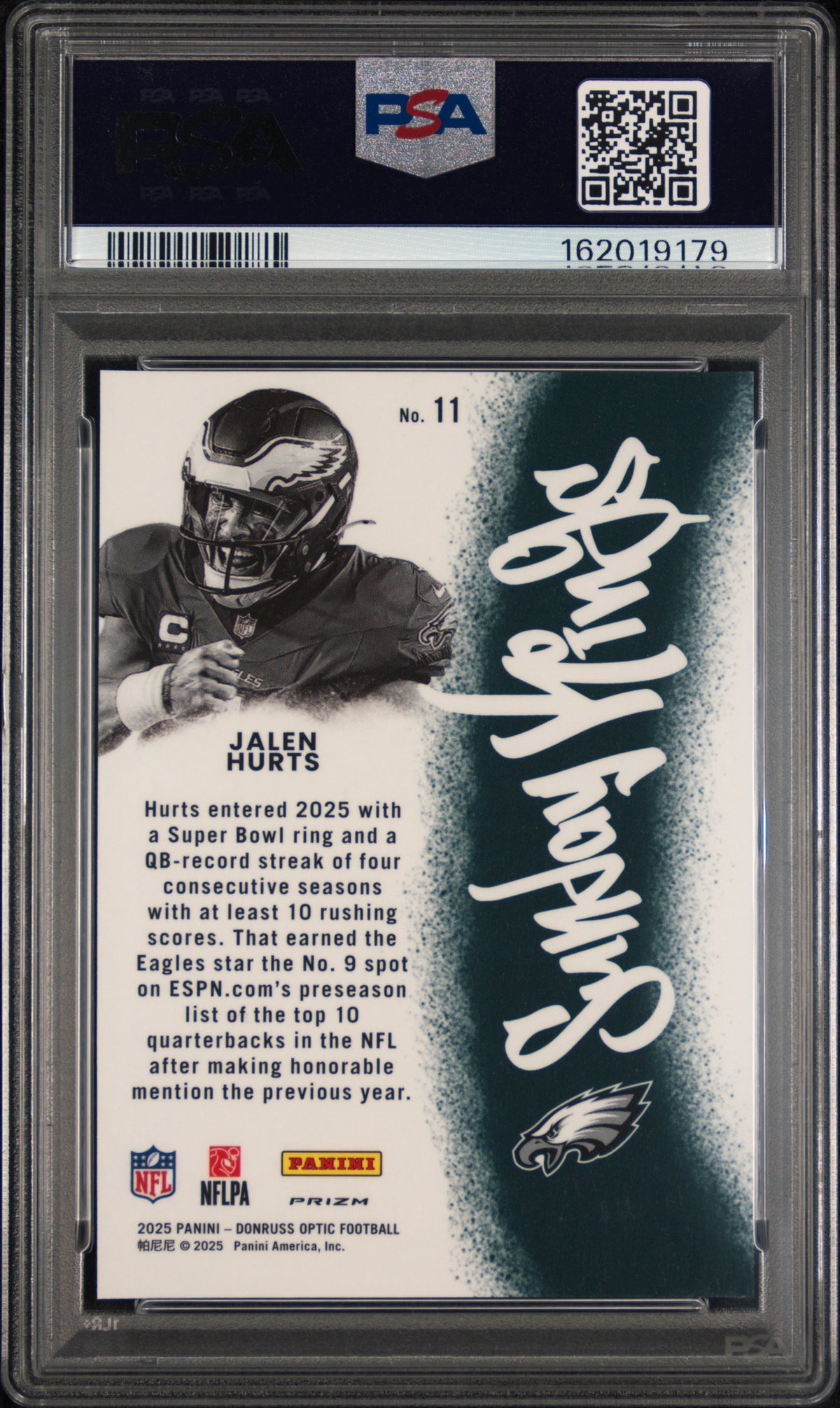 JALEN HURTS 2025 Donruss Optic Sunday Kings Case Hit SSP #11 PSA 10 Eagles