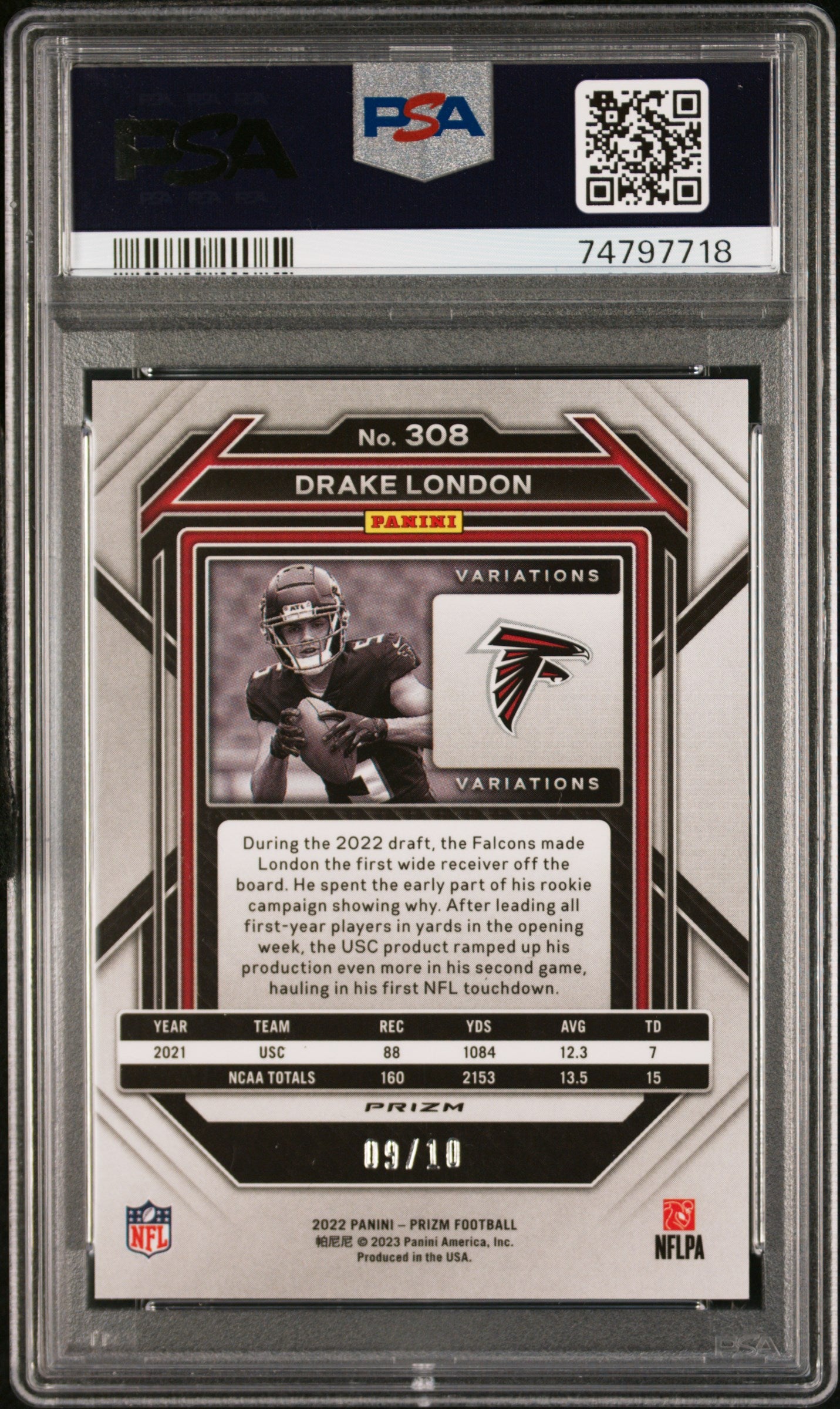 DRAKE LONDON 2022 Panini Prizm Rookie Variation Gold /10 PSA 10 #38 Falcons