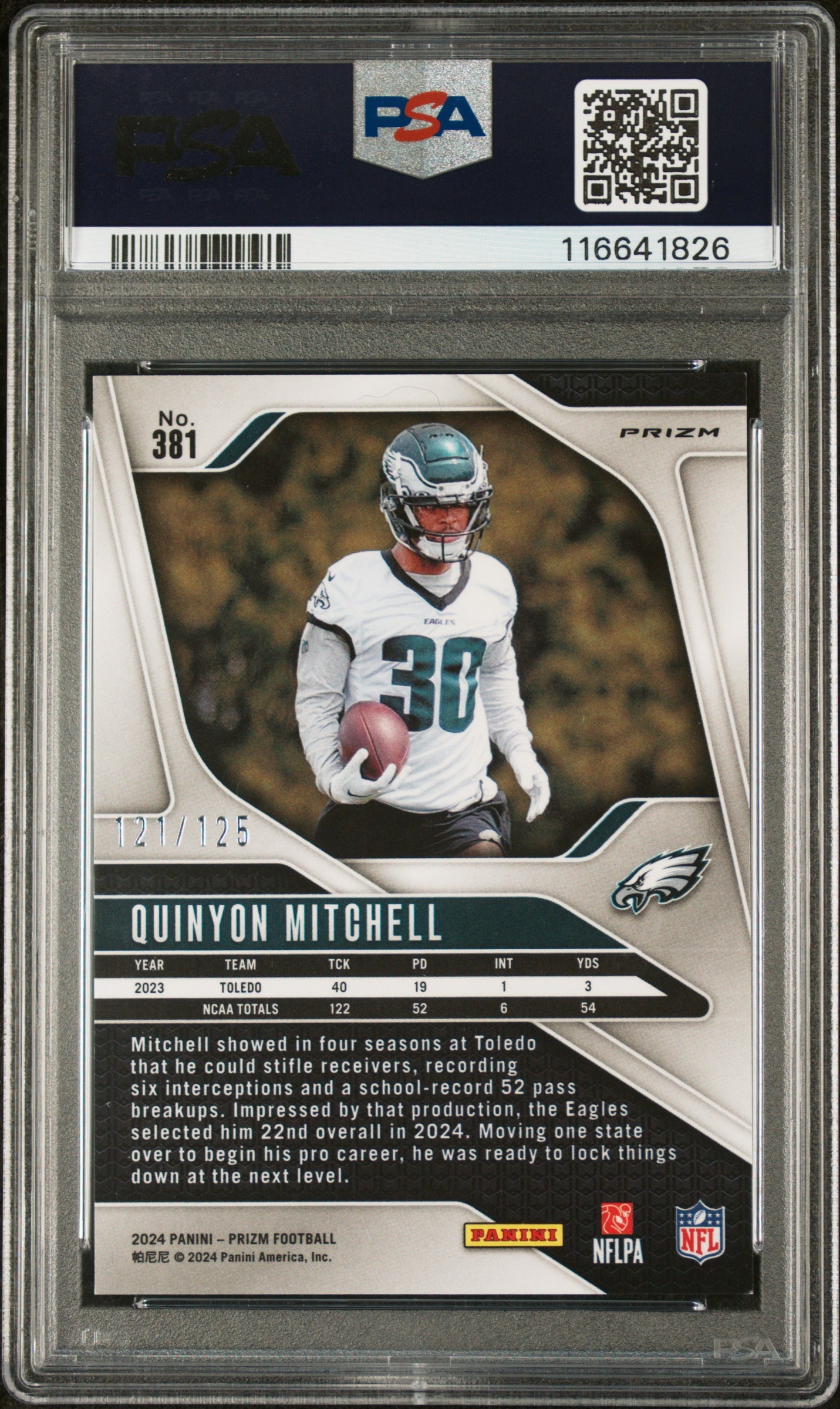 QUINYON MITCHELL 2024 Panini Prizm Rookie Purple /125 PSA 9 #381 Eagles