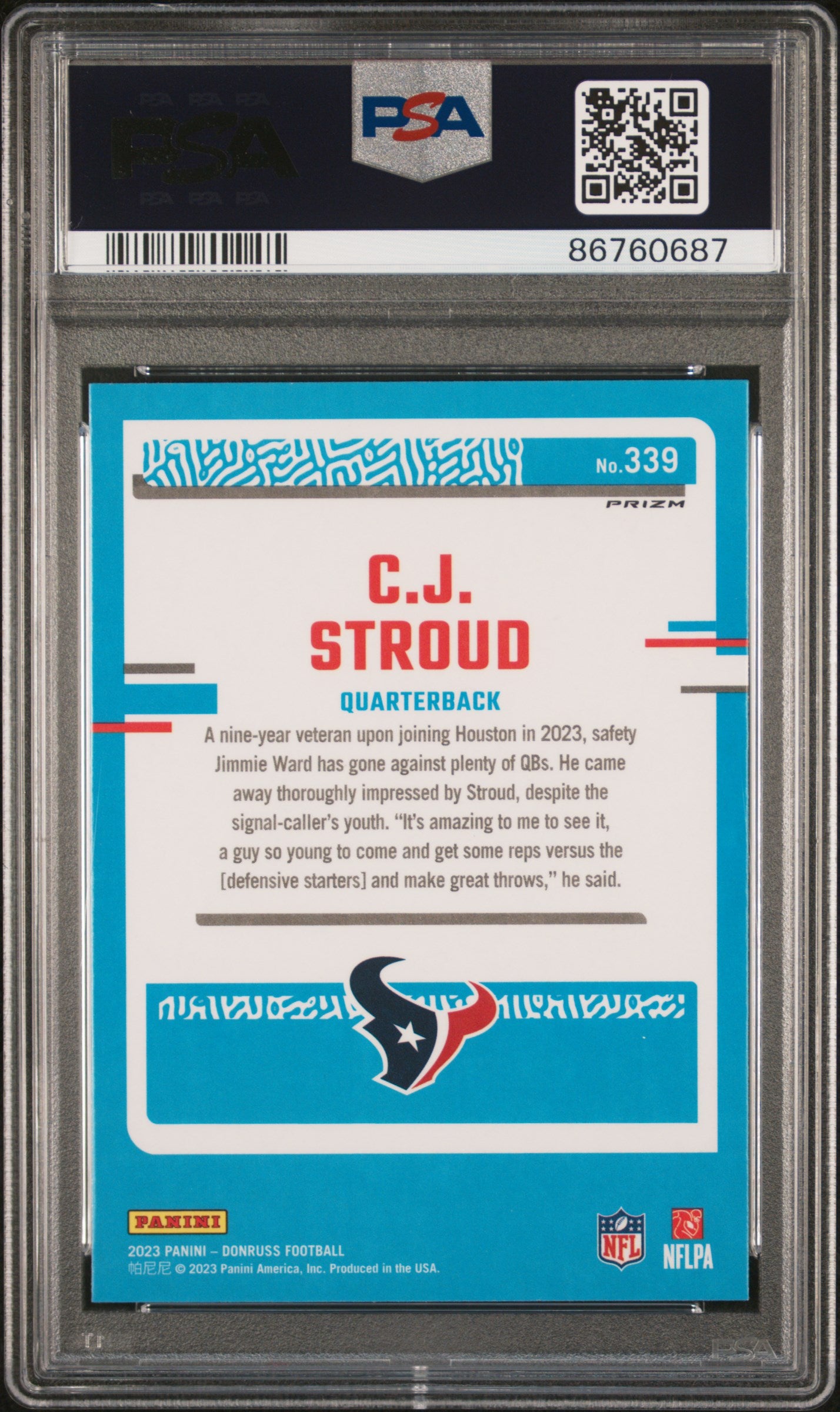 CJ STROUD 2023 Panini Donruss Optic Preview Red & Green Rated Rookie PSA 10 #339