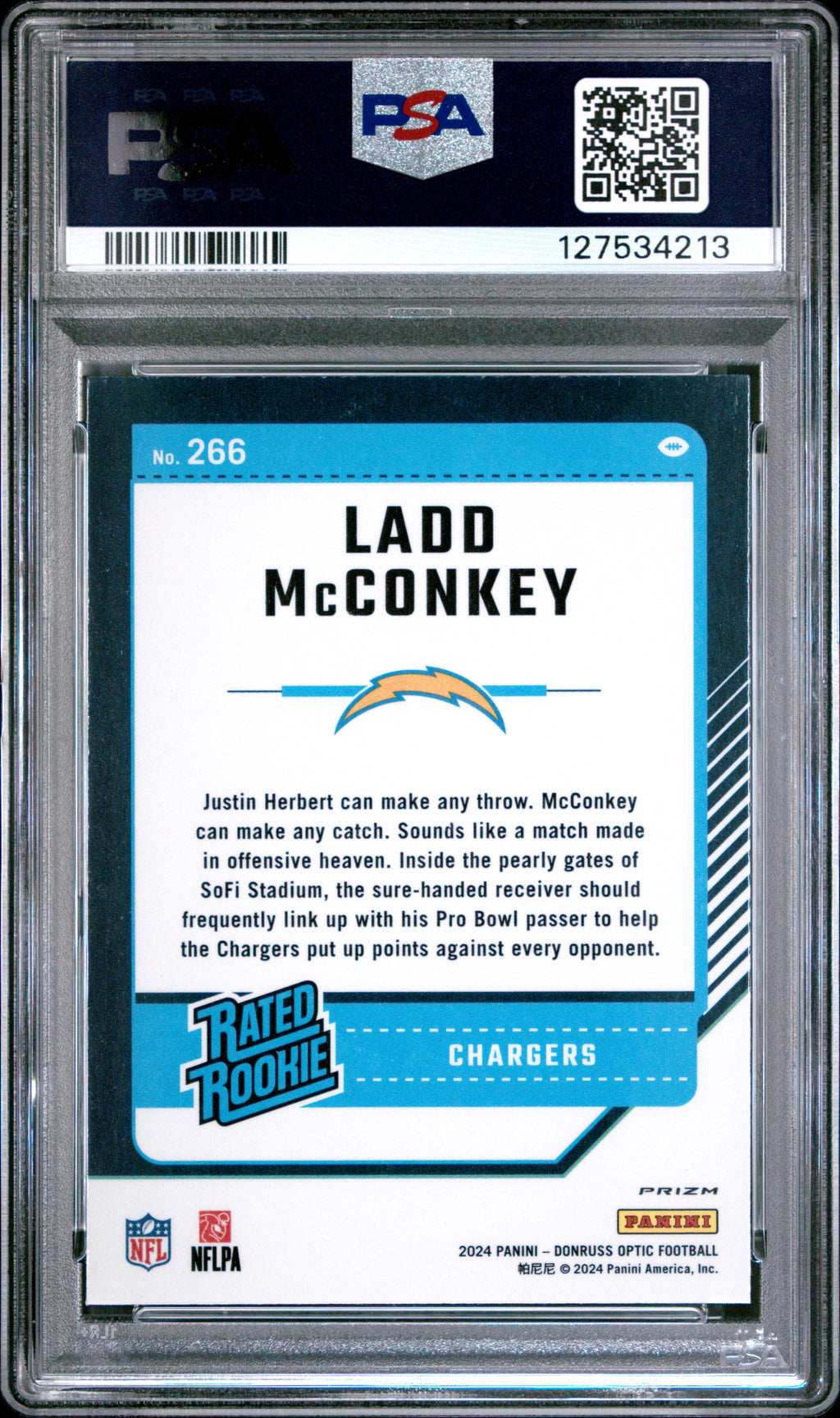 LADD MCCONKEY 2024 Donruss Optic Rated Rookie Stars Prizm #266 PSA 10 Chargers