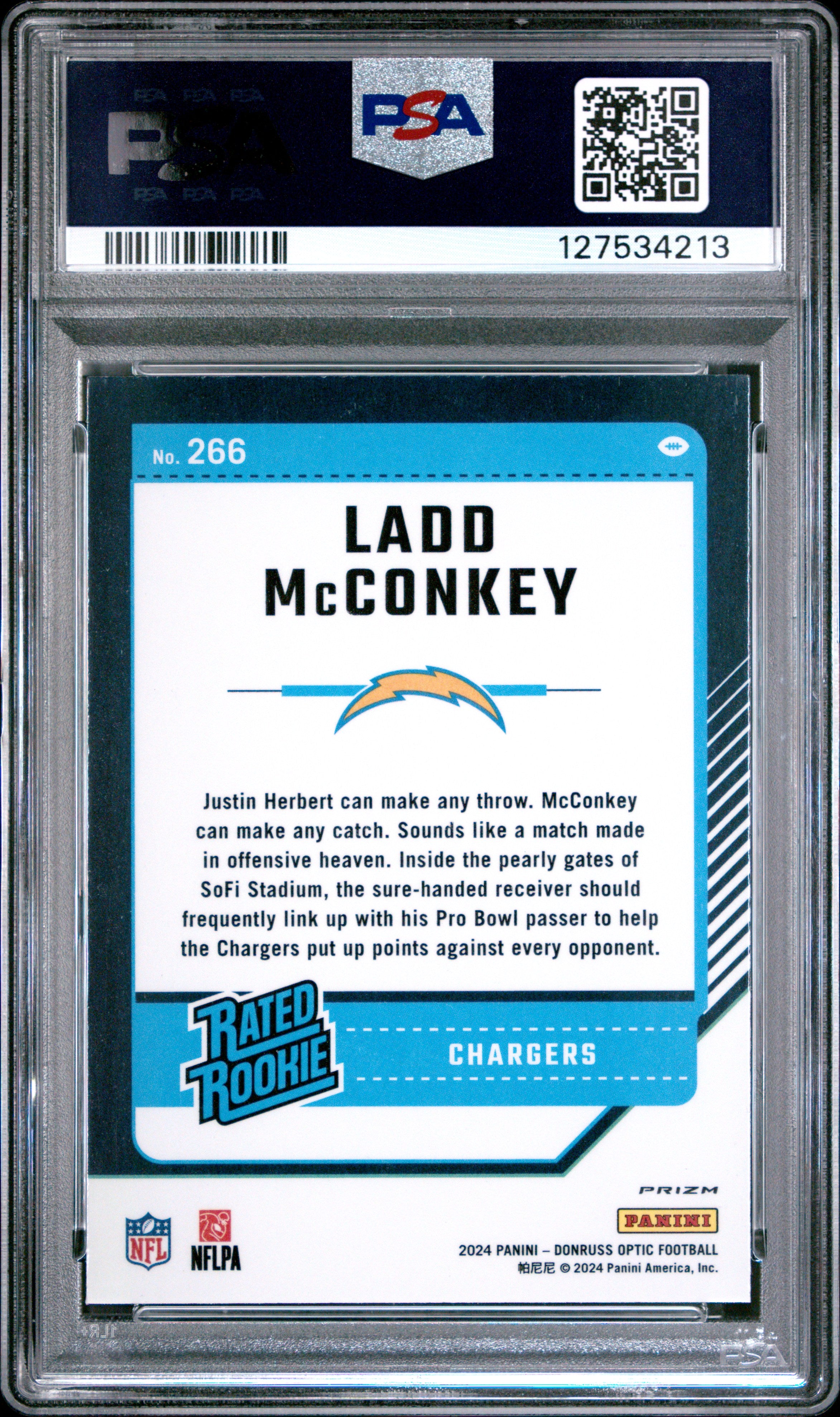 LADD MCCONKEY 2024 Donruss Optic Rated Rookie Stars Prizm #266 PSA 10 Chargers