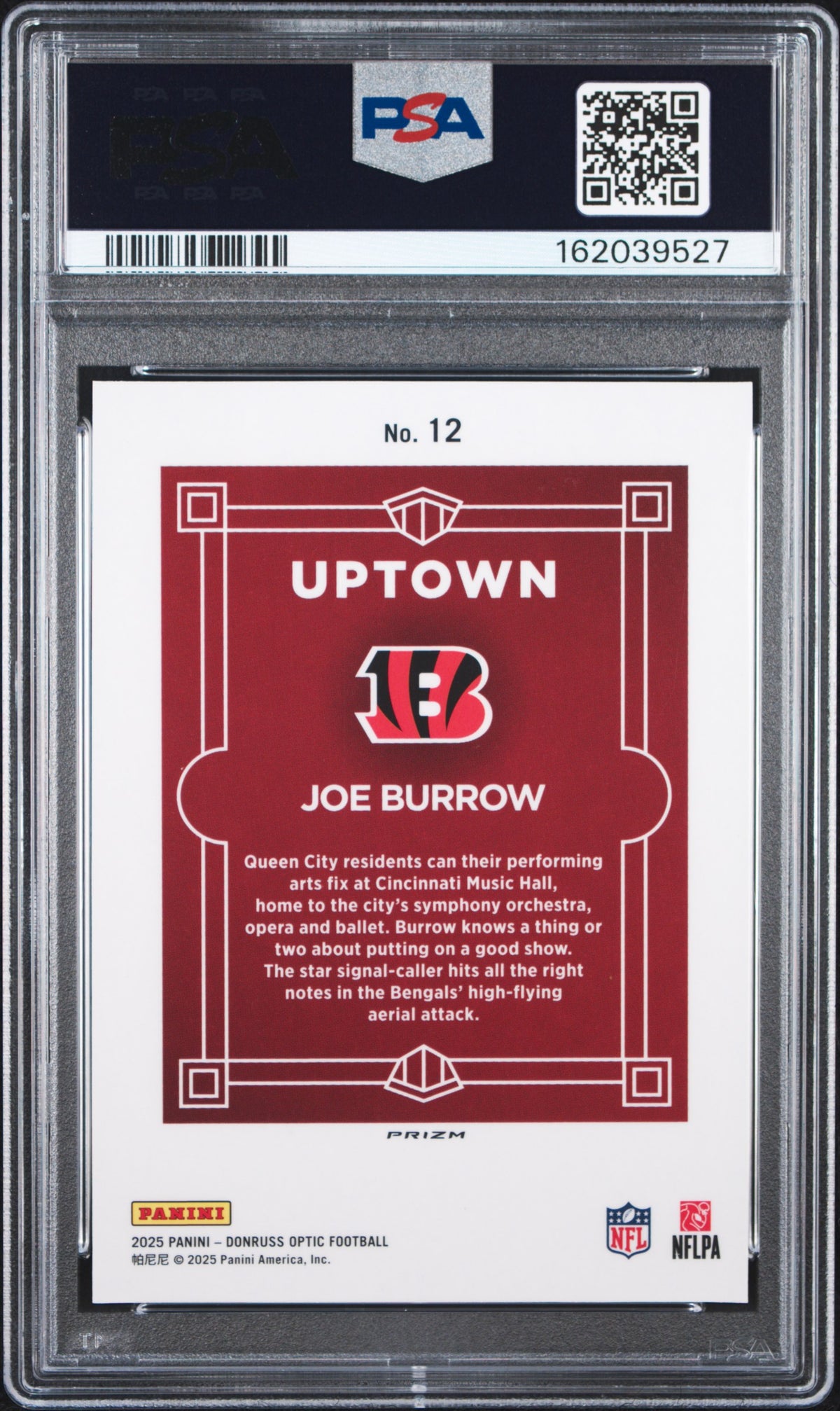 JOE BURROW 2025 Panini Donruss Optic Uptown Case Hit SSP #12 PSA 9 Bengals