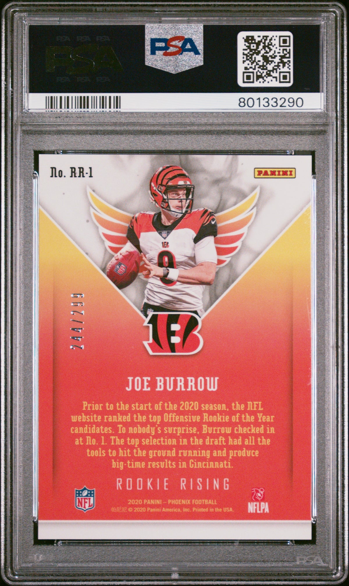 JOE BURROW 2020 Panini Phoenix Rookie Rising Red Prizm /299 #RR1 PSA 10 Bengals