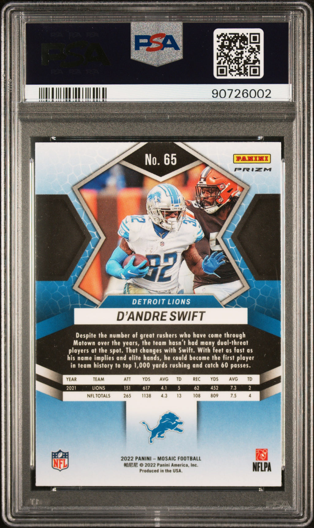 D'ANDRE SWIFT 2022 Panini Mosaic Blue Sparkle SSP PSA 9 MINT Lions #65