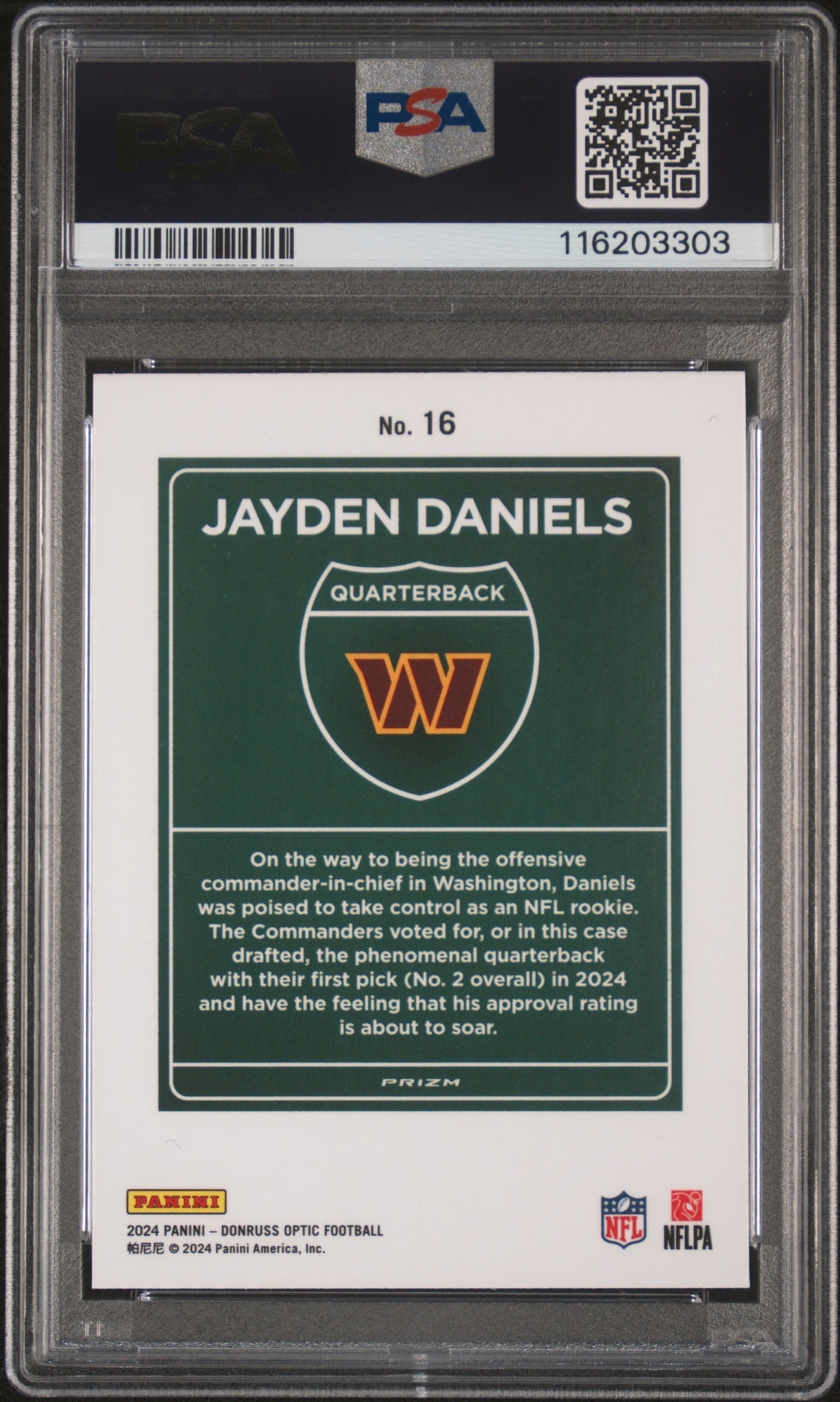 JAYDEN DANIELS 2024 Panini Donruss Optic Downtown Rookie Case Hit SSP #16 PSA 10