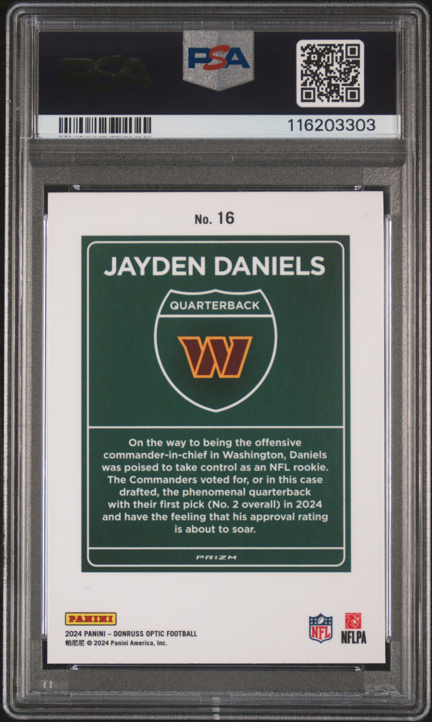 JAYDEN DANIELS 2024 Panini Donruss Optic Downtown Rookie Case Hit SSP #16 PSA 10