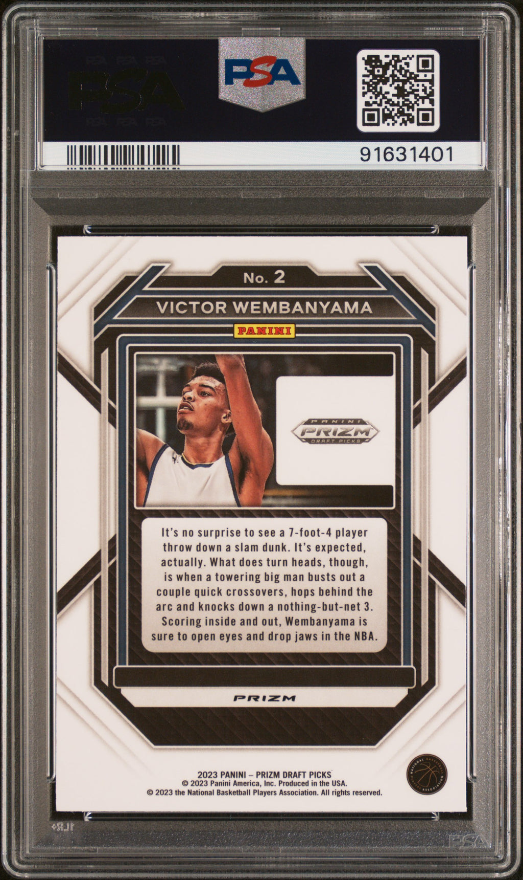 VICTOR WEMBANYAMA 2023-24 Panini Prizm Draft Picks Green Rookie #2 PSA 9 Spurs
