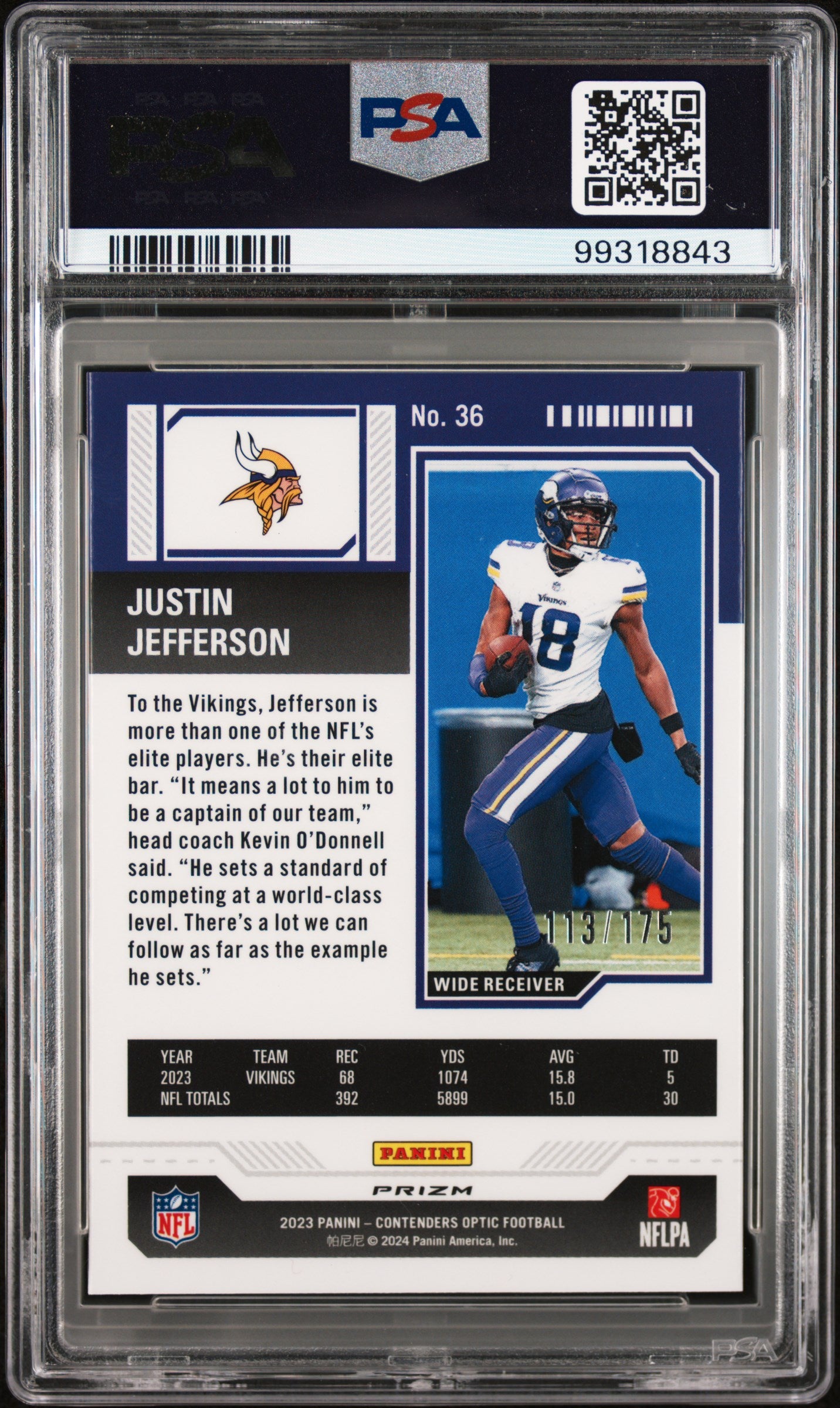 JUSTIN JEFFERSON 2023 Panini Contenders Optic Red /175 #36 PSA 9 Vikings