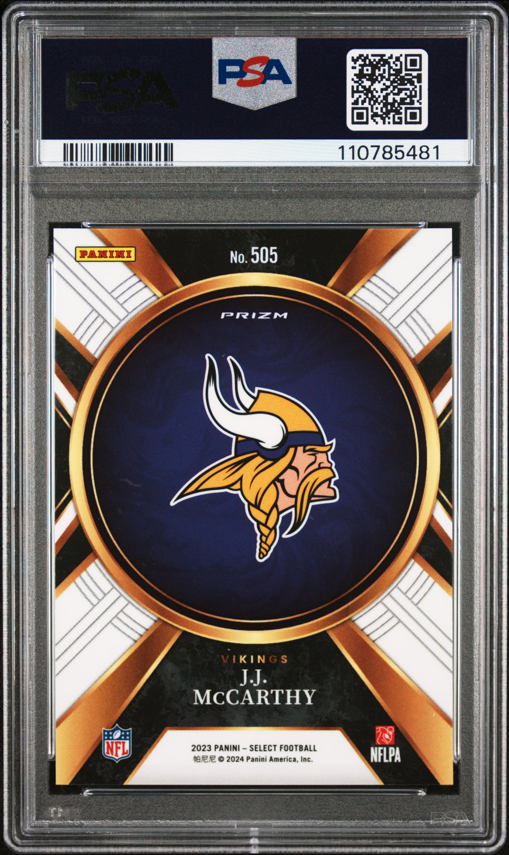 J.J. MCCARTHY 2023 Panini Select XRC Rookie Prizm #505 PSA 9 Vikings