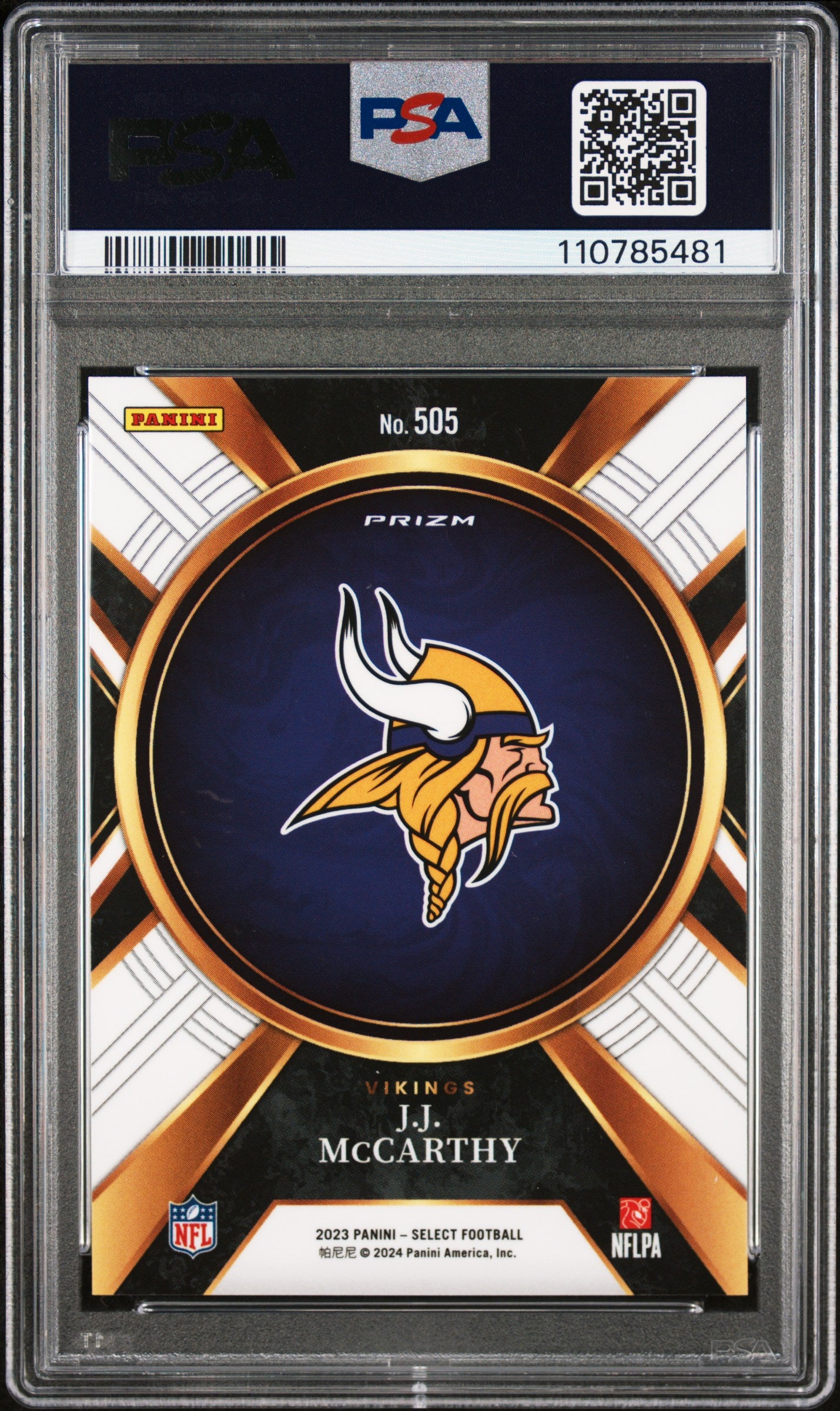 J.J. MCCARTHY 2023 Panini Select XRC Rookie Prizm #505 PSA 9 Vikings