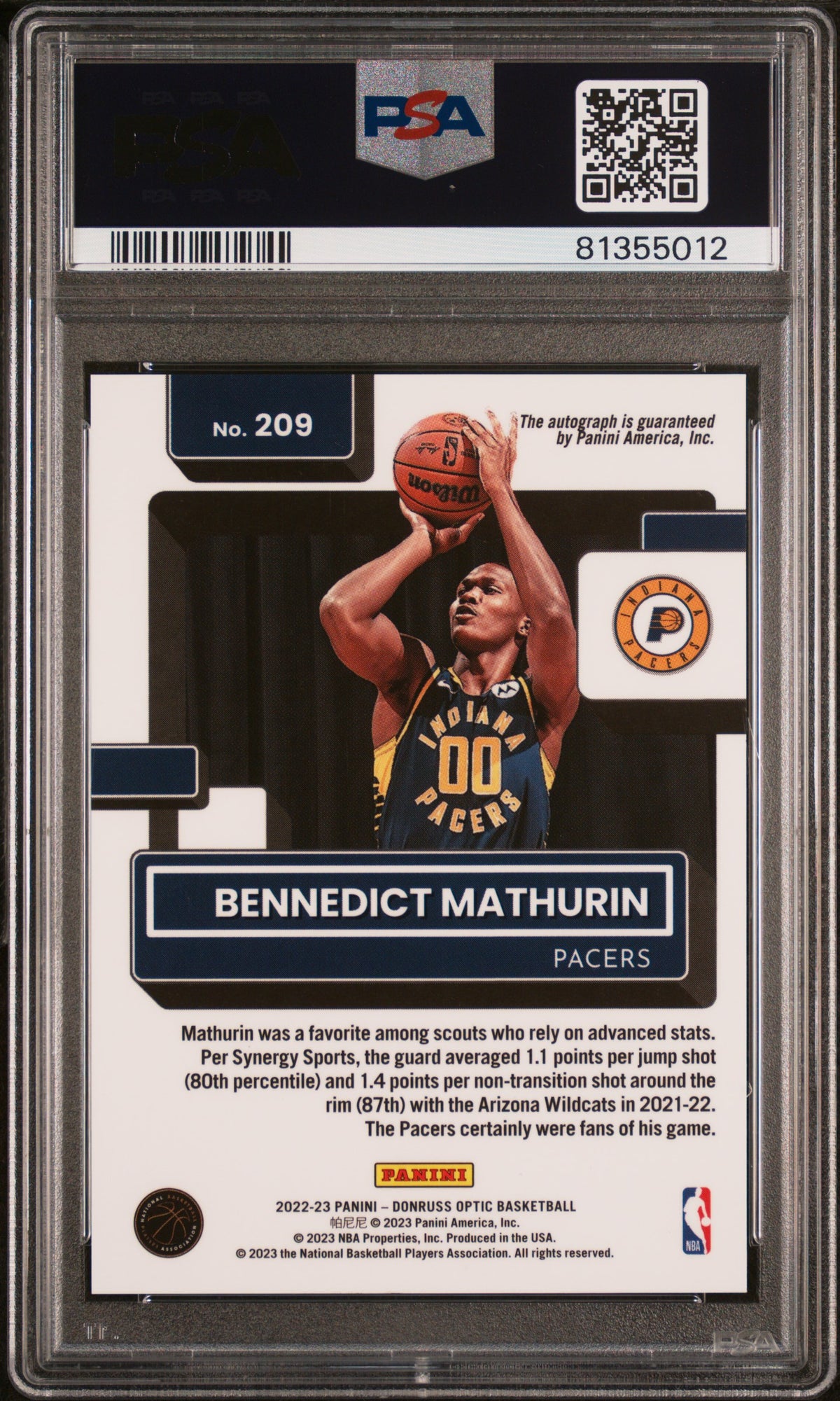 BENNEDICT MATHURIN 2022-23 Panini Donruss Optic Rated Rookie Auto #209 PSA 10