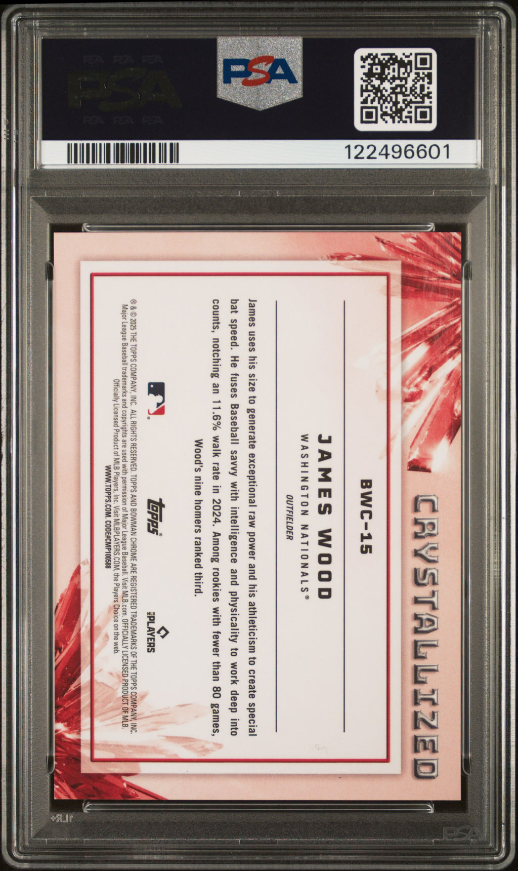 JAMES WOOD 2025 Bowman Rookie Crystallized Case Hit SSP #BWC15 PSA 10