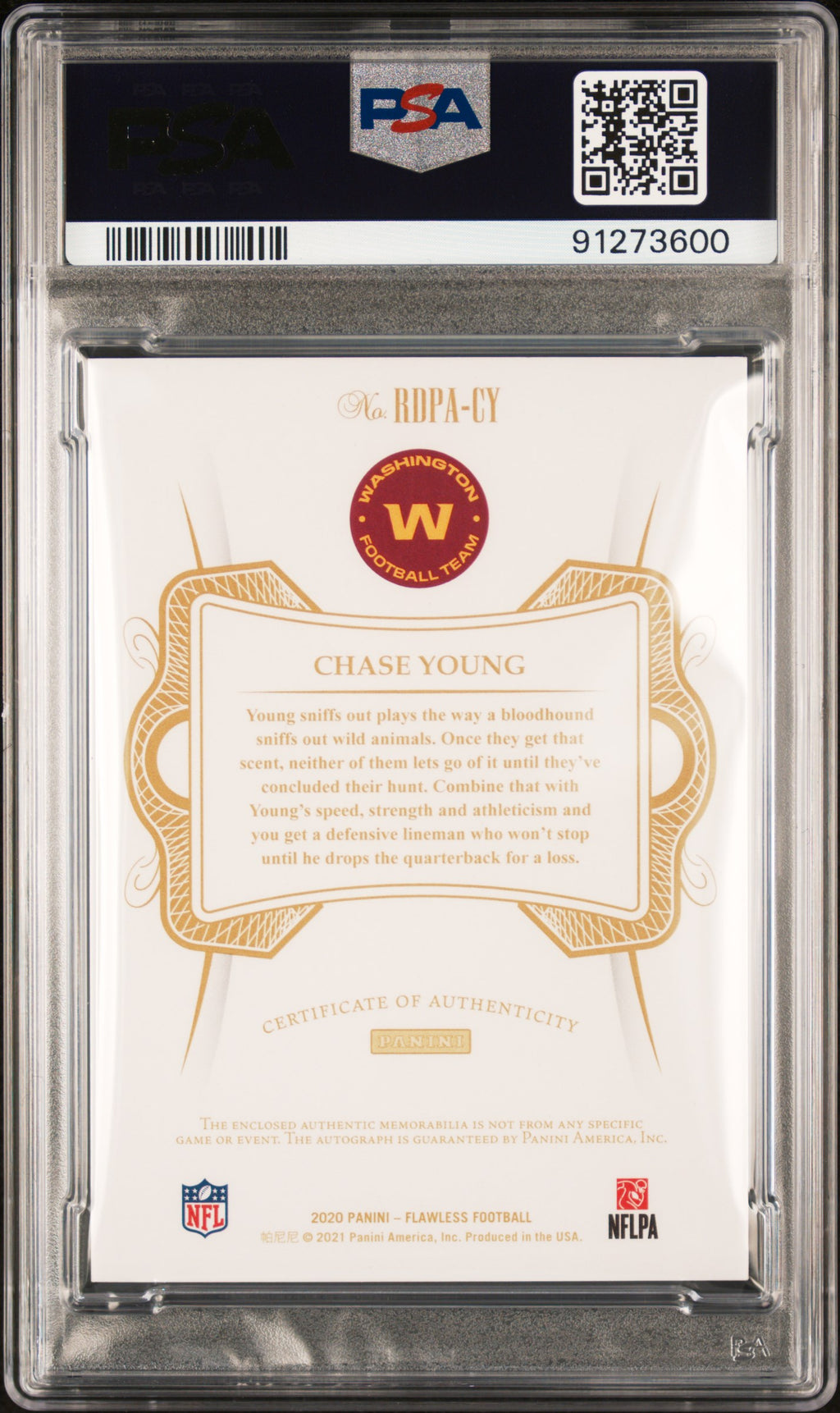 CHASE YOUNG 2020 Panini Flawless Rookie Dual Patch Auto /25 #RDPACY PSA 10