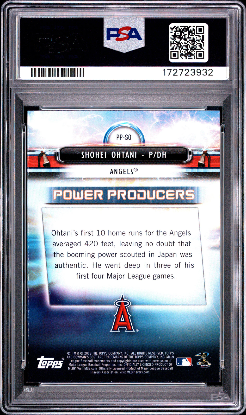 SHOHEI OHTANI 2018 Bowman's Best Rookie Power Producers #PPSO PSA 10 Angels