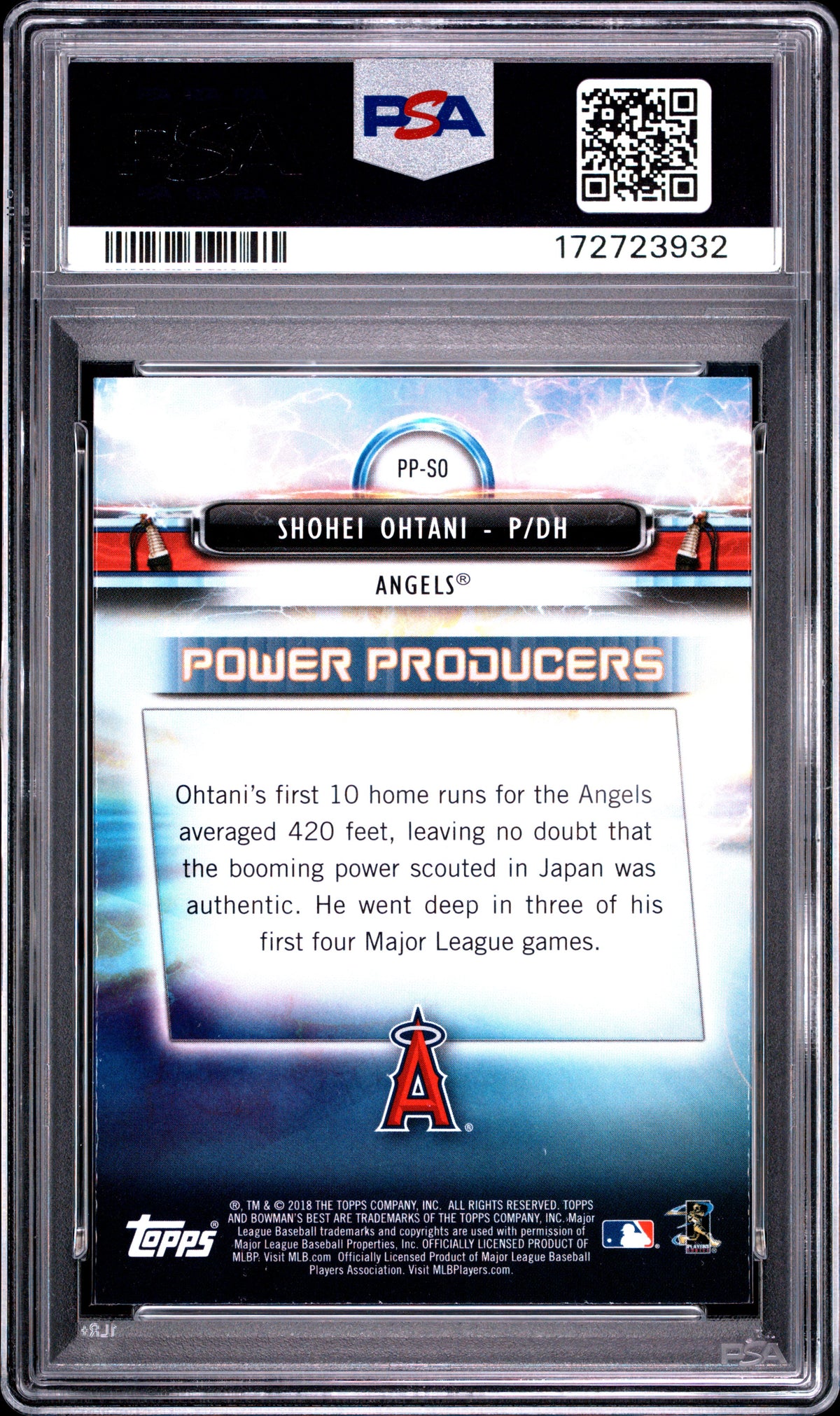 SHOHEI OHTANI 2018 Bowman's Best Rookie Power Producers #PPSO PSA 10 Angels