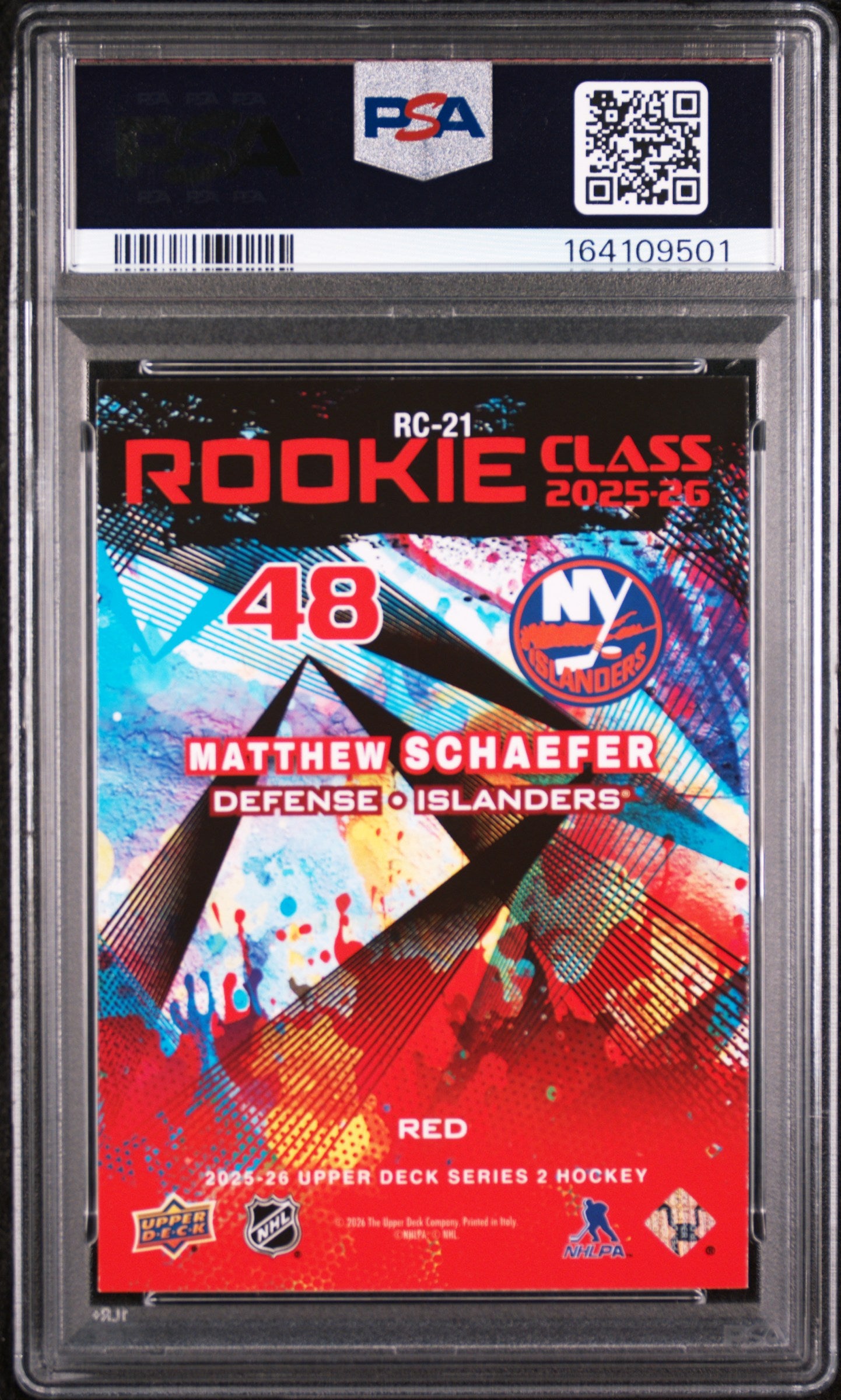 MATTHEW SCHAEFER 2025-26 Upper Deck Series 2 Rookie Class Red #RC-21 PSA 9