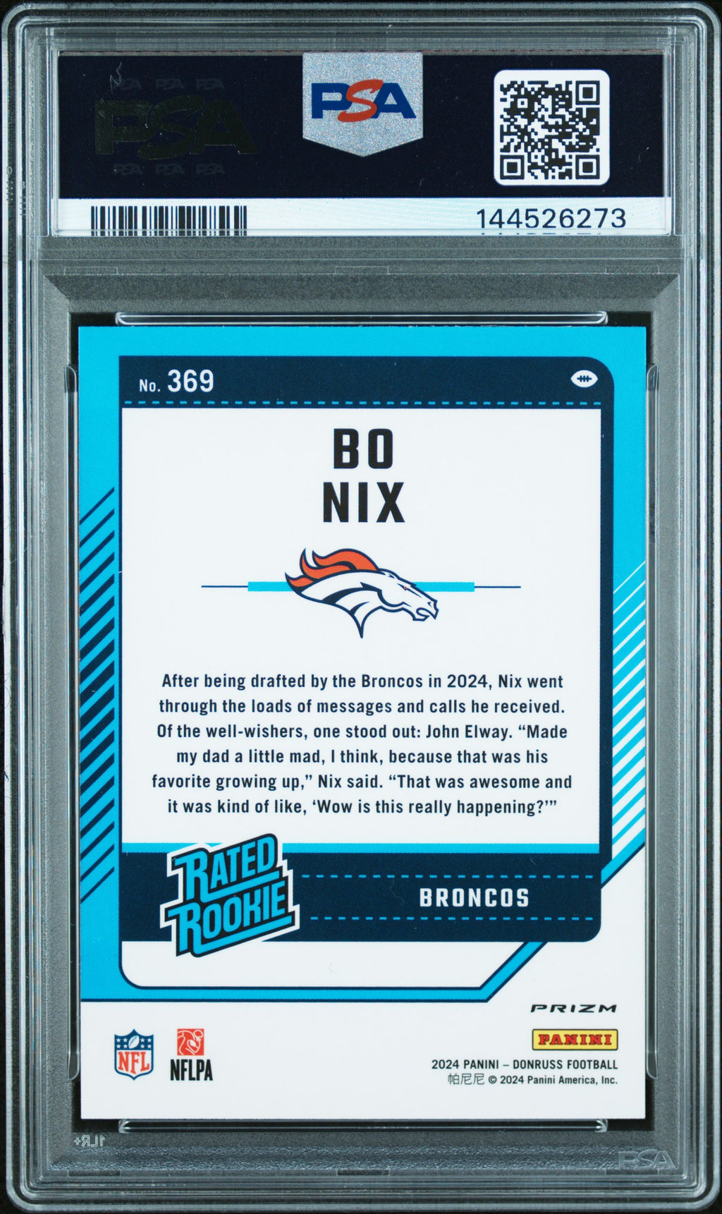 BO NIX 2024 Panini Donruss Optic Preview Rated Rookie Red Wave Prizm #369 PSA 10