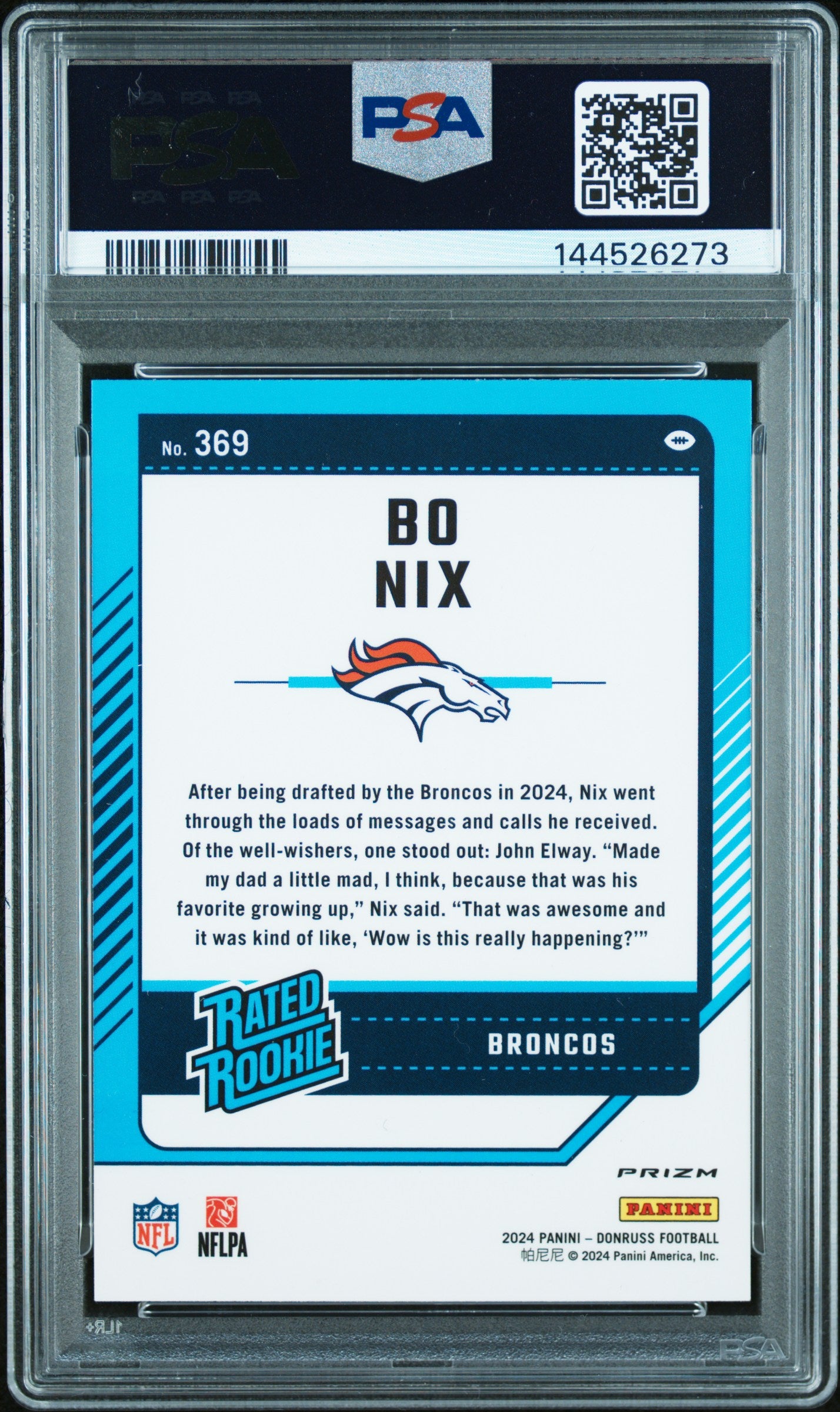 BO NIX 2024 Panini Donruss Optic Preview Rated Rookie Red Wave Prizm #369 PSA 10