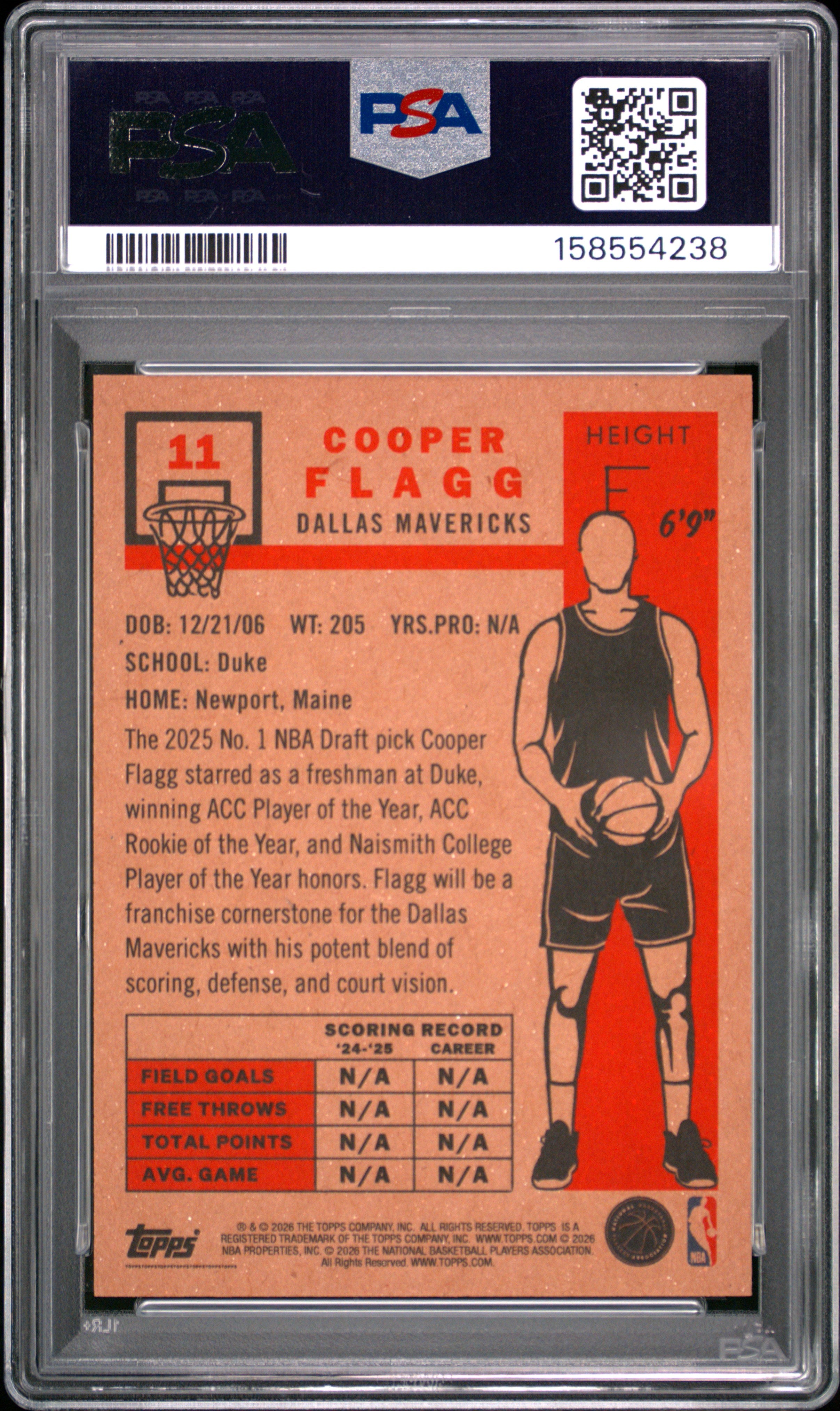 COOPER FLAGG 2026 Topps Living Rookie #11 PSA 10 Gem Mint Mavericks