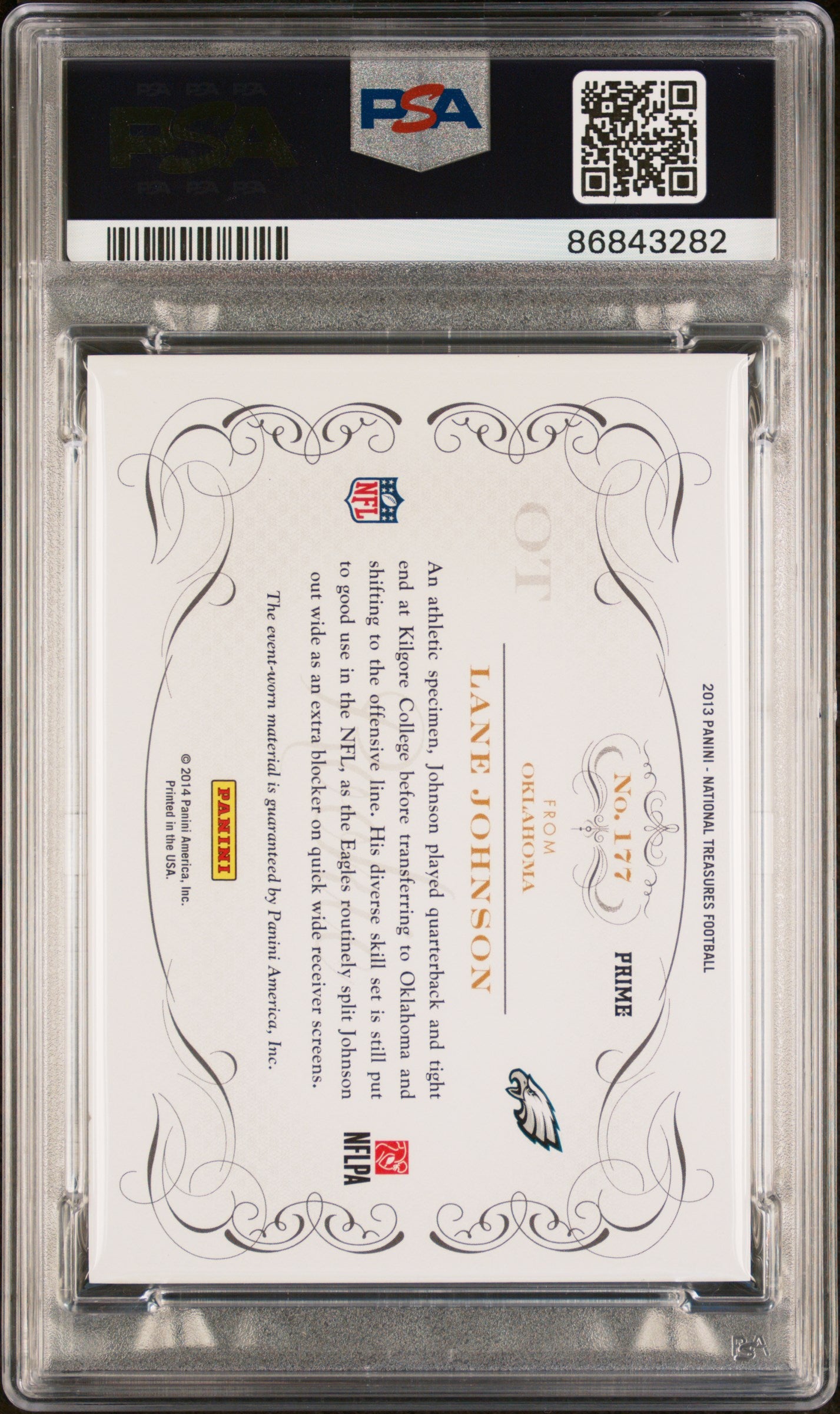 LANE JOHNSON 2013 Panini National Treasures Rookie Patch Gold /49 #177 PSA 8