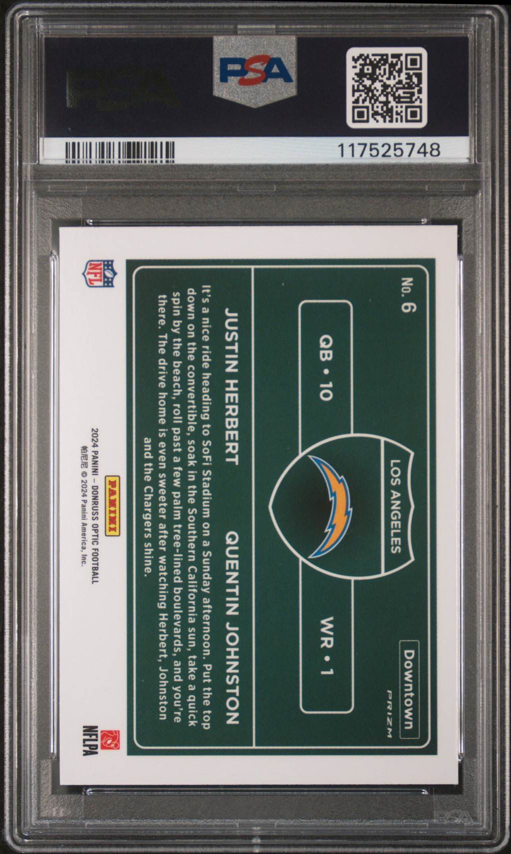 JUSTIN HERBERT QUENTIN JOHNSTON 2024 Panini Donruss Optic Downtown Duos #6 PSA 9