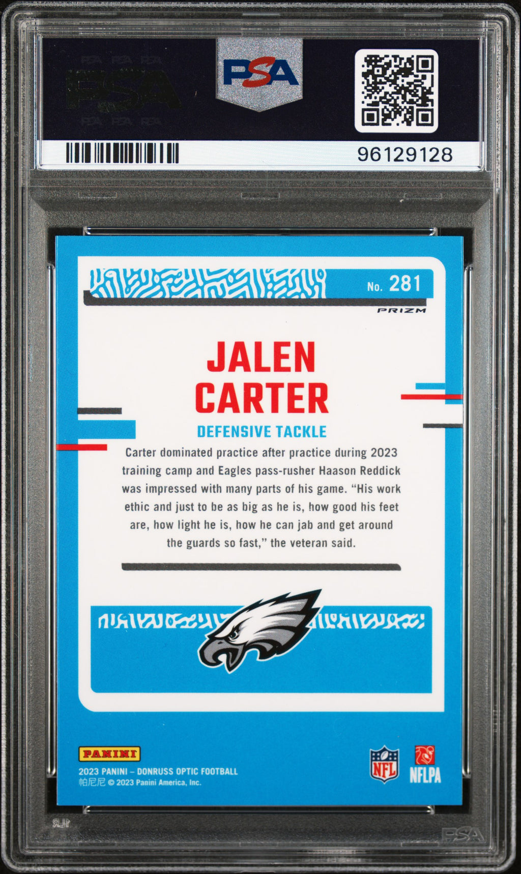 JALEN CARTER 2023 Donruss Optic Rated Rookie Teal Velocity Prizm #281 PSA 10