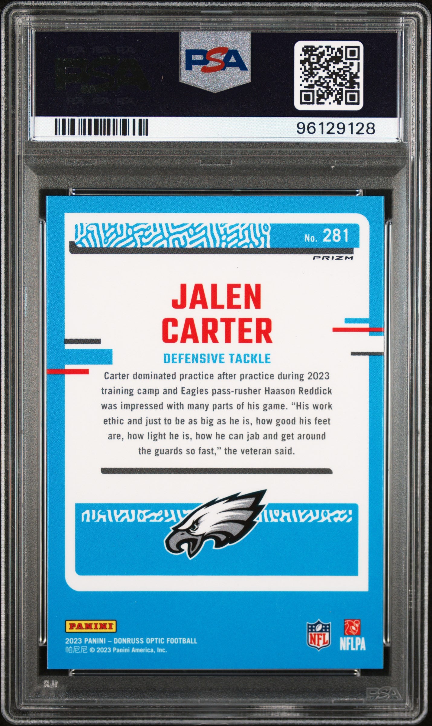JALEN CARTER 2023 Donruss Optic Rated Rookie Teal Velocity Prizm #281 PSA 10