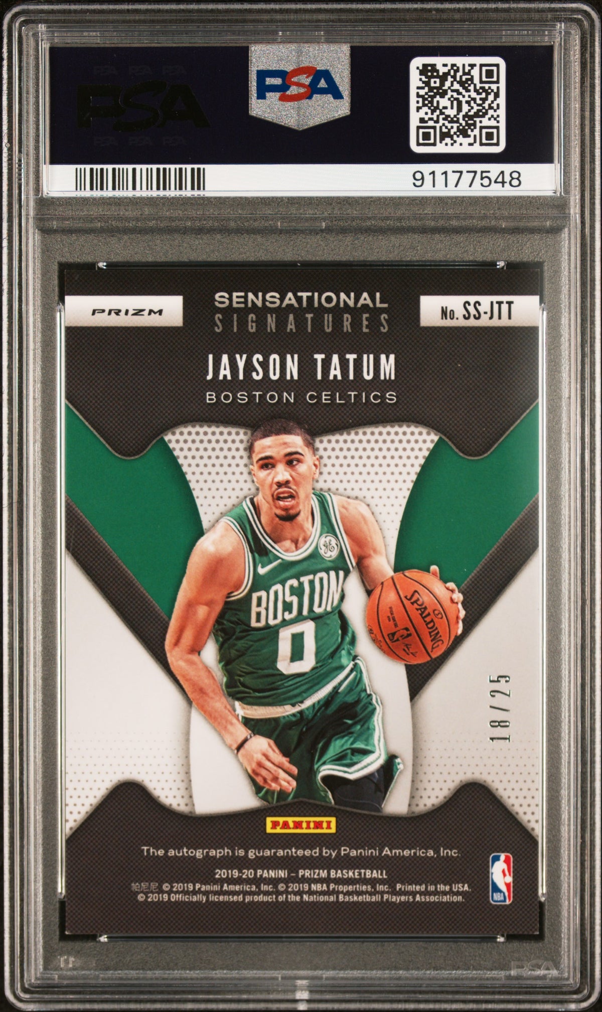 JAYSON TATUM 2019-20 Panini Prizm Sensational Signatures Auto Mojo /25 JTT PSA 9