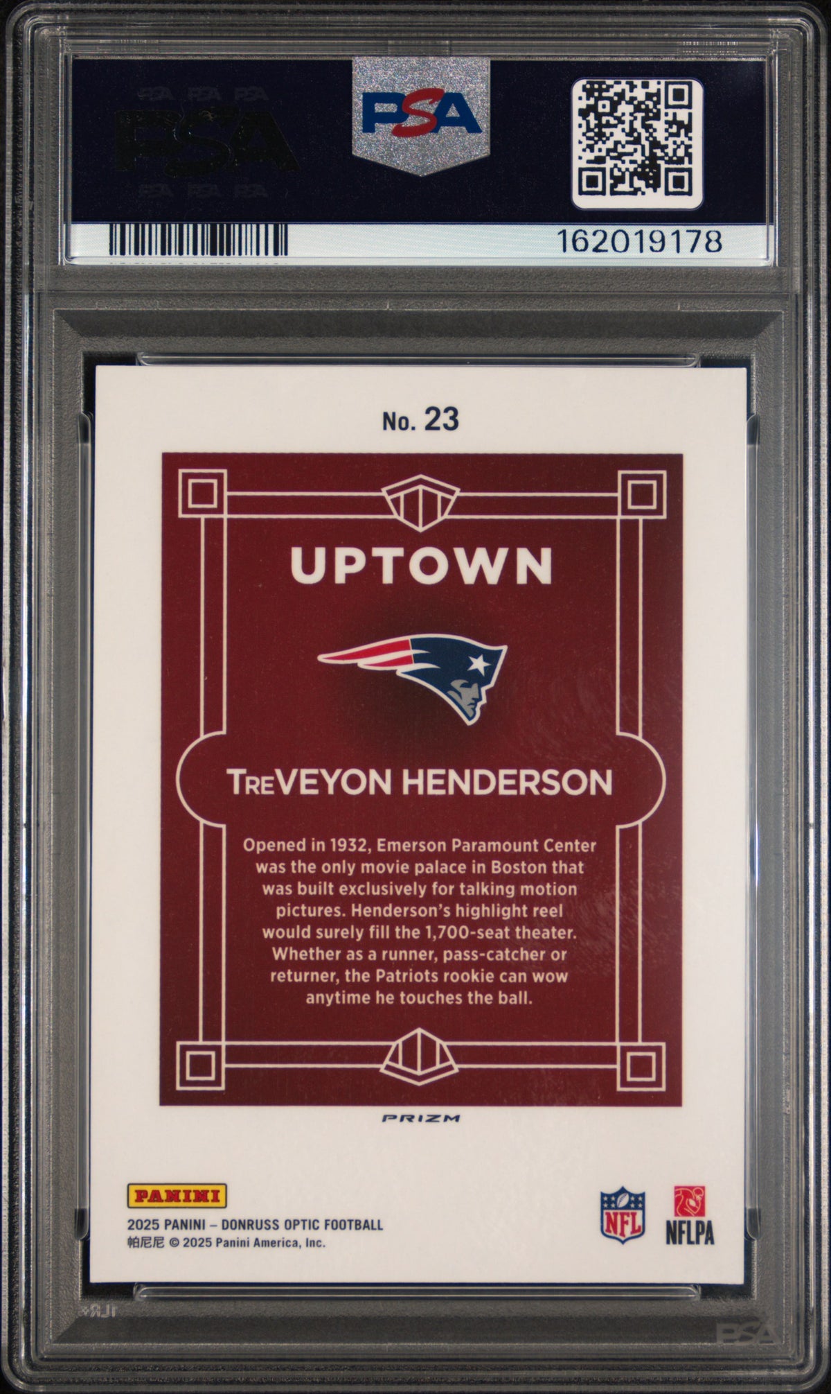 TREVEYON HENDERSON 2025 Donruss Optic Rookie Uptown Case Hit SSP #23 PSA 9