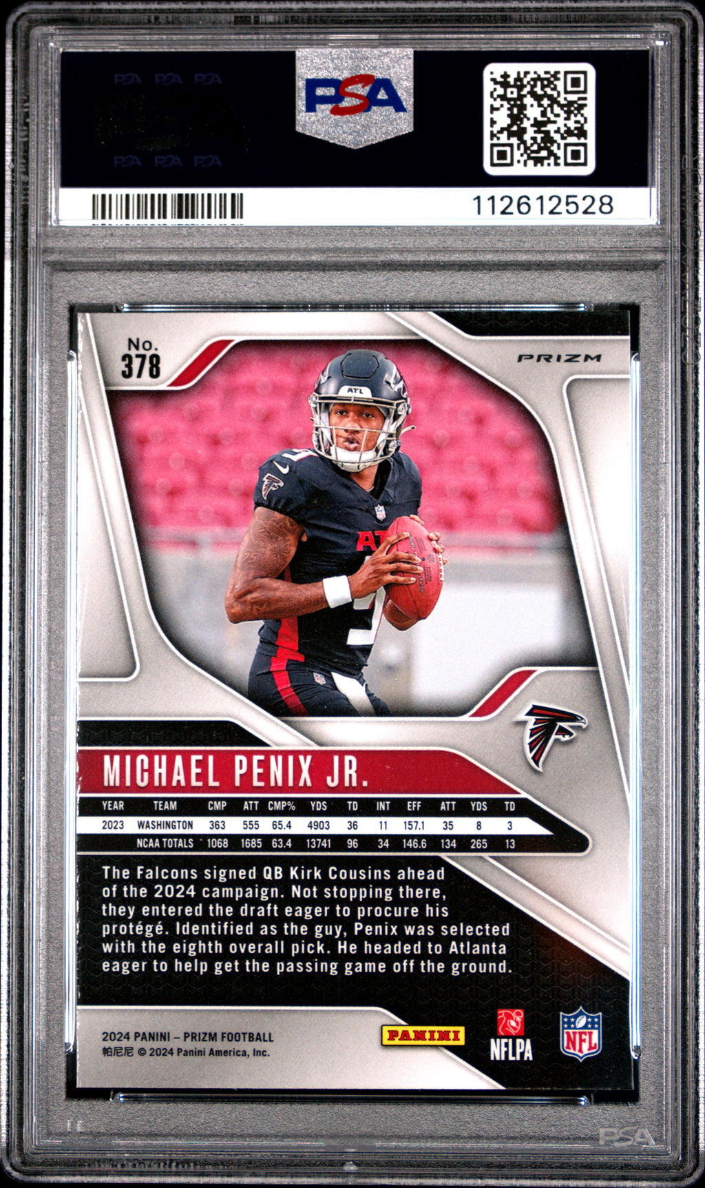 MICHAEL PENIX JR. 2024 Panini Prizm Green Ice Rookie PSA 10 #378 Atlanta Falcons