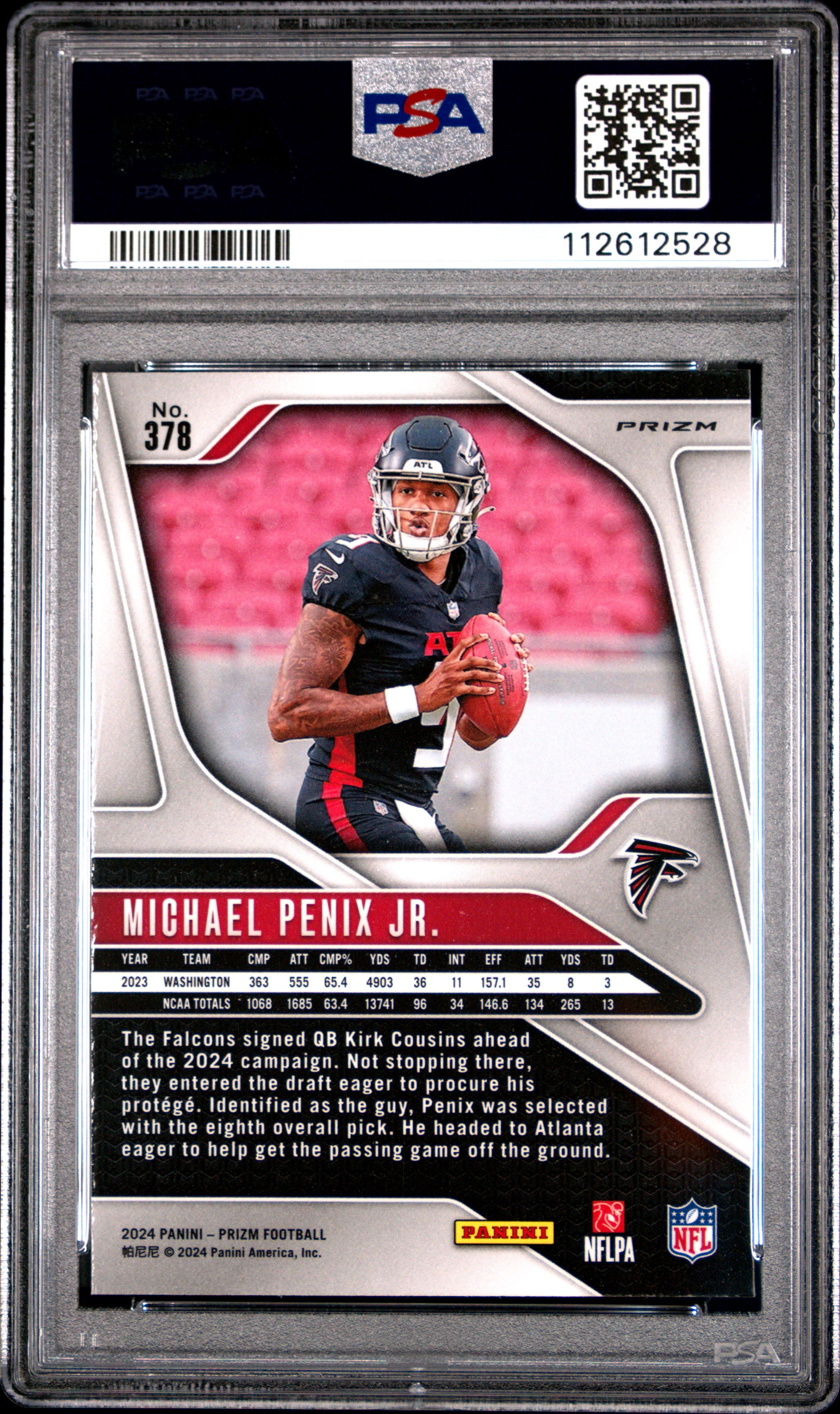 MICHAEL PENIX JR. 2024 Panini Prizm Green Ice Rookie PSA 10 #378 Atlanta Falcons