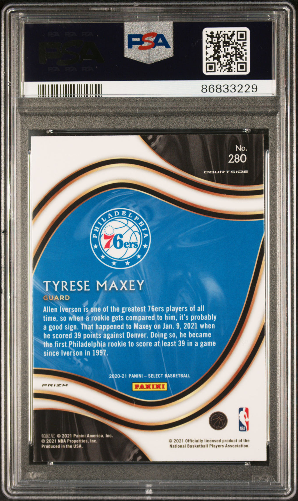 TYRESE MAXEY 2020-21 Panini Select Red White Orange Shimmer Rookie #280 PSA 10