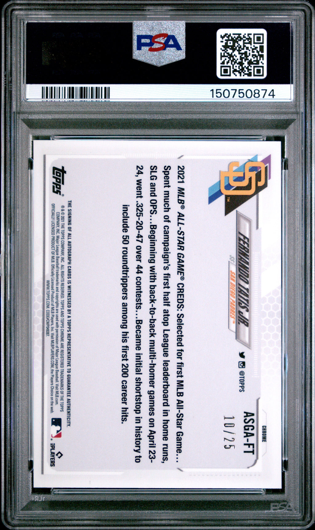 FERNANDO TATIS JR. 2021 Topps Chrome Update All-Star Game Auto Orange /25 PSA 10