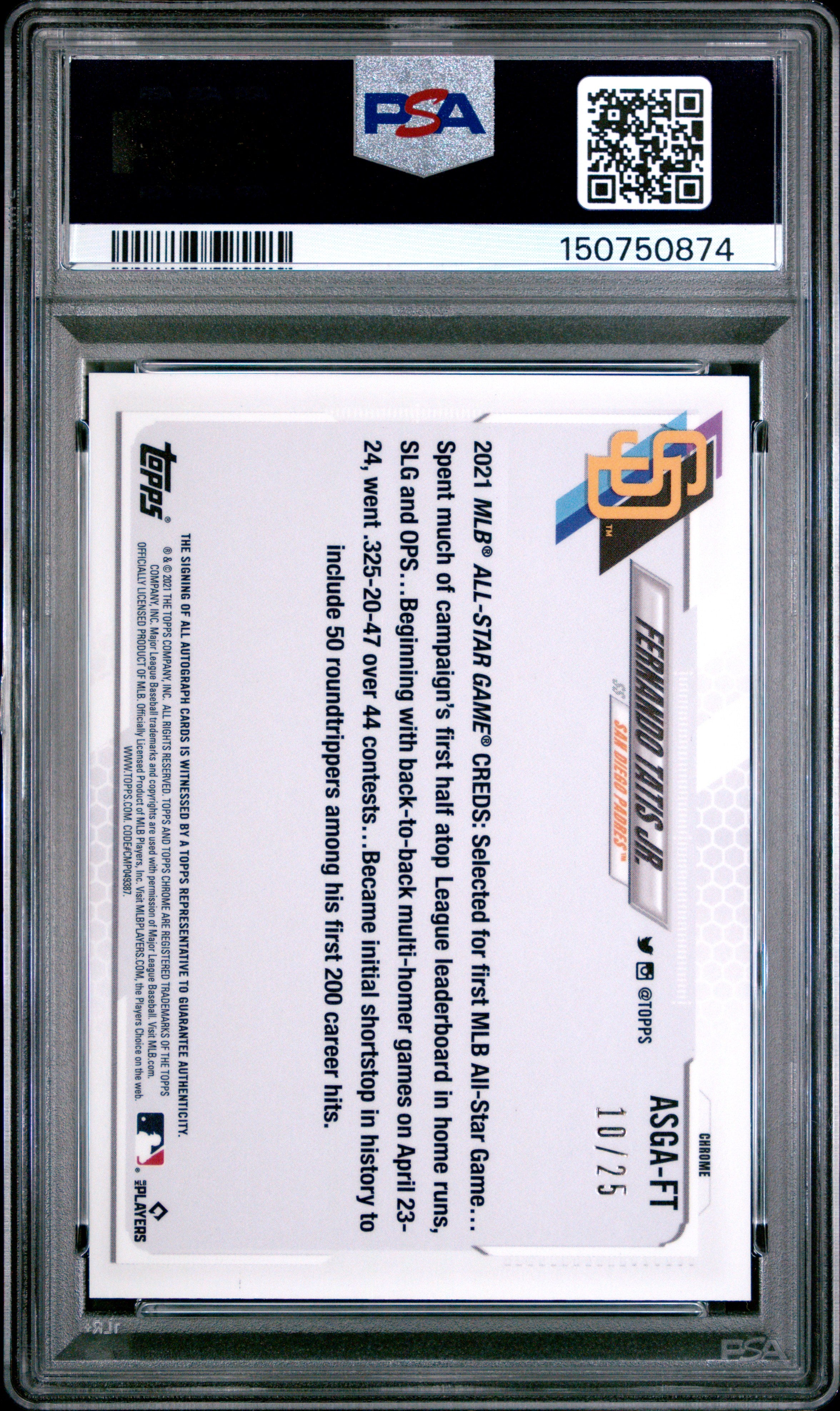 FERNANDO TATIS JR. 2021 Topps Chrome Update All-Star Game Auto Orange /25 PSA 10