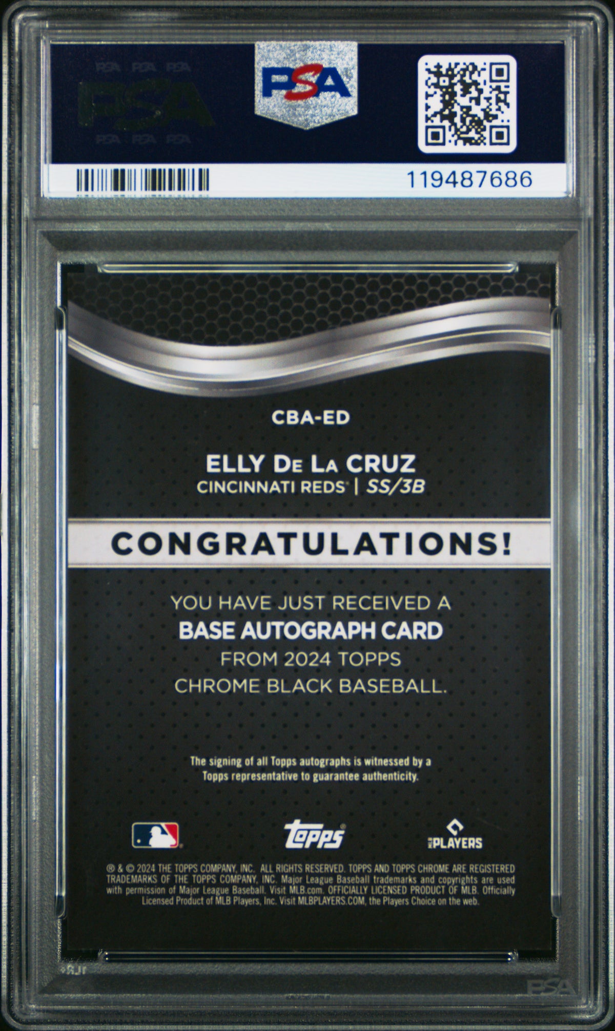 ELLY DE LA CRUZ 2024 Topps Chrome Black Rookie Auto Gold Mini Diamond /50 PSA 10