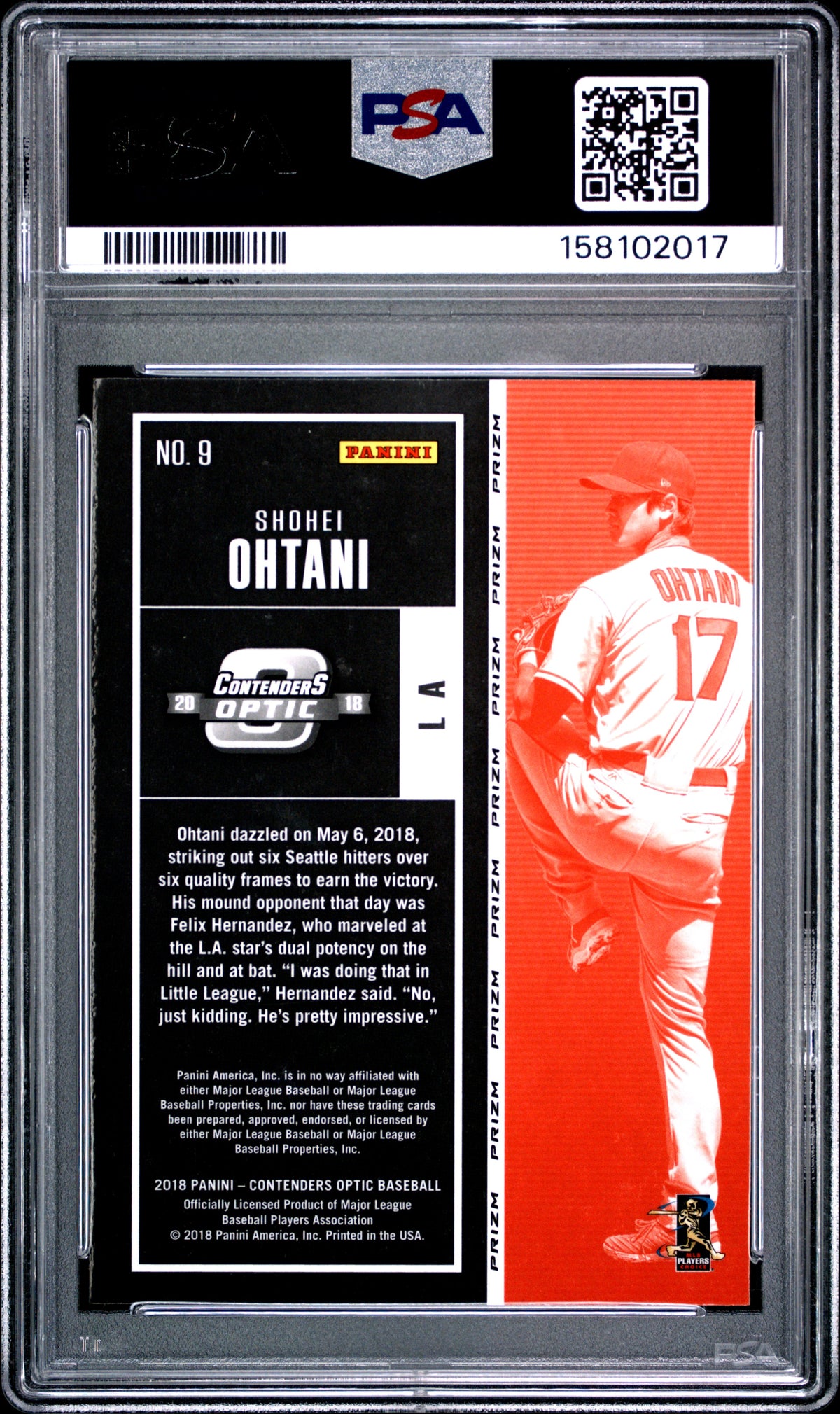 SHOHEI OHTANI 2018 Panini Chronicles Contenders Optic Rookie Holo Prizm #9 PSA 9