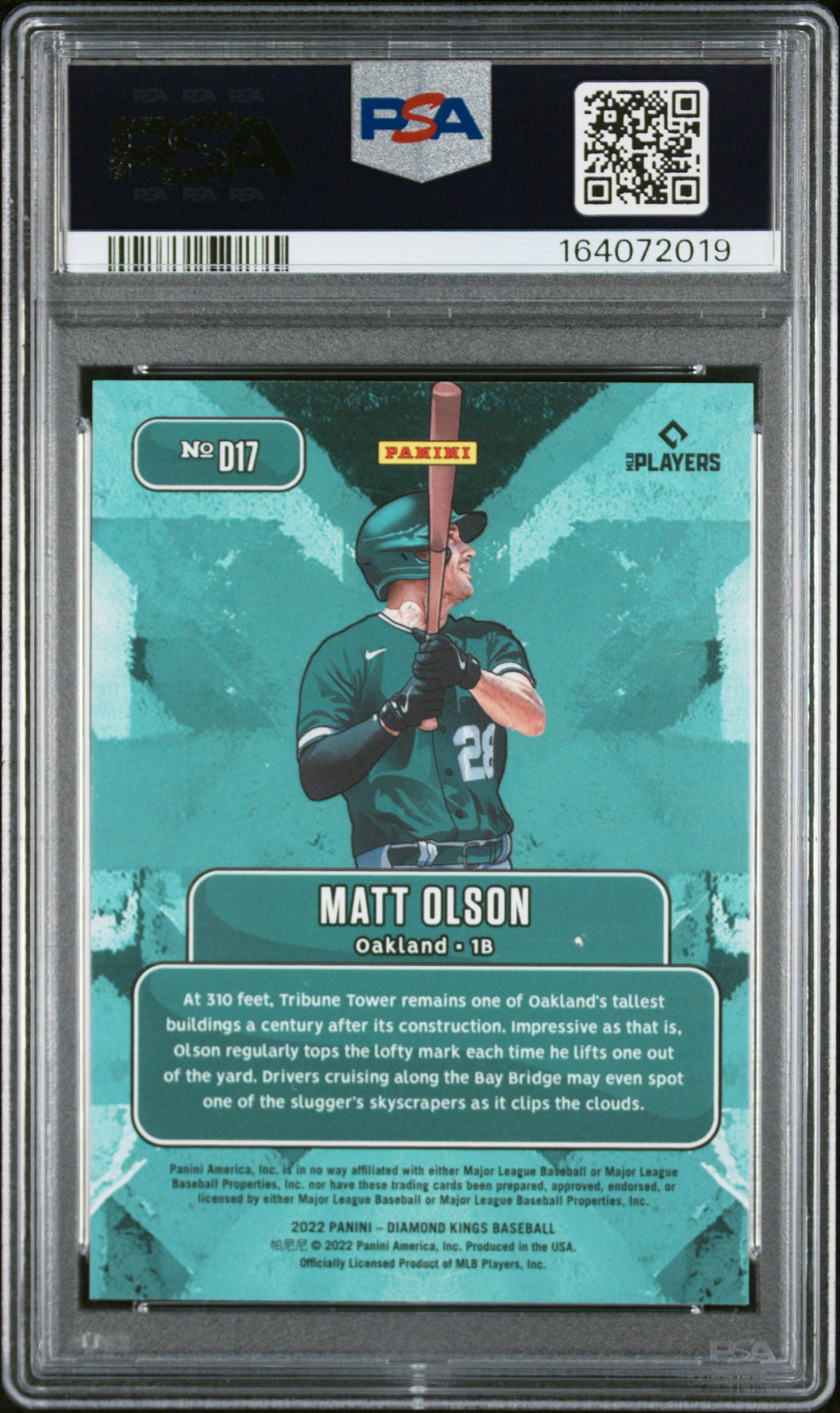 MATT OLSON 2022 Panini Diamond Kings Downtown Case Hit SSP #D17 PSA 10 Athletics