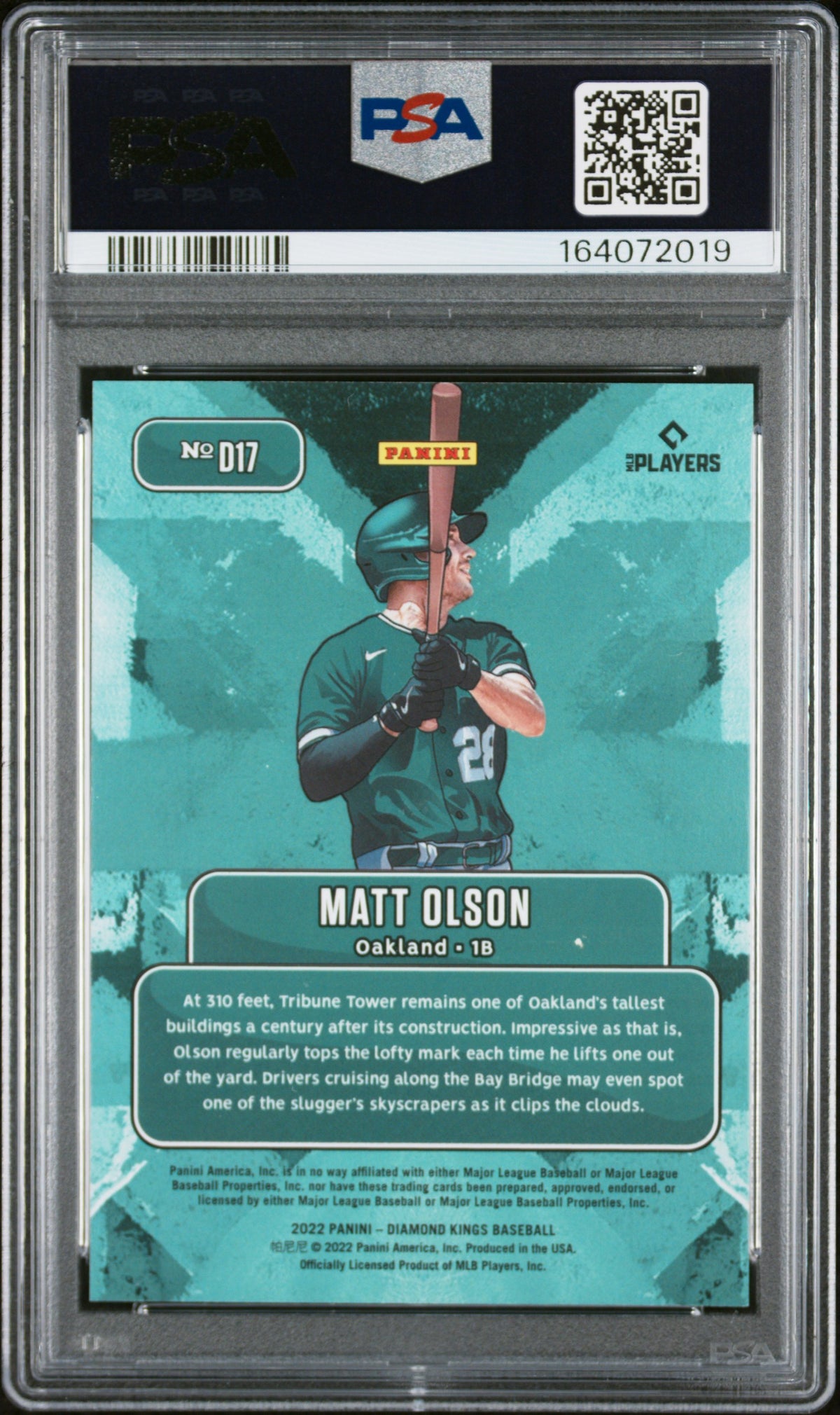 MATT OLSON 2022 Panini Diamond Kings Downtown Case Hit SSP #D17 PSA 10 Athletics