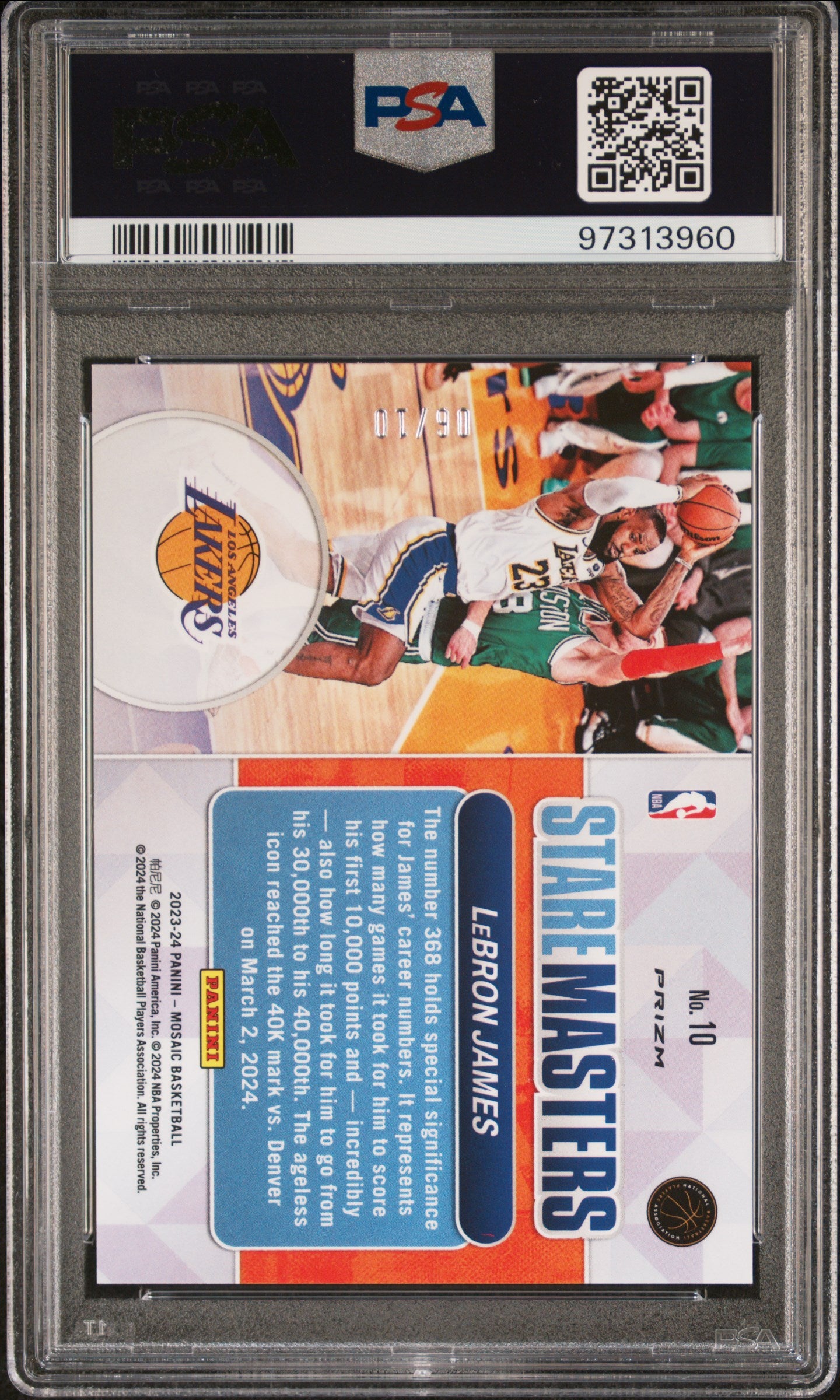 LEBRON JAMES 2023 Panini Mosaic Stare Masters Gold Prizm /10 PSA 10 Lakers Jsy #