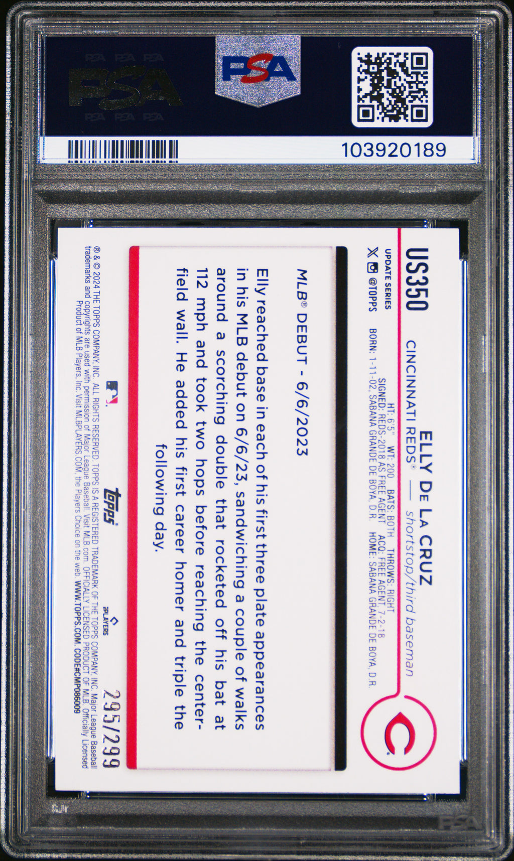 ELLY DE LA CRUZ 2024 Topps Update Orange Crackle Foilboard /299 Rookie PSA 10