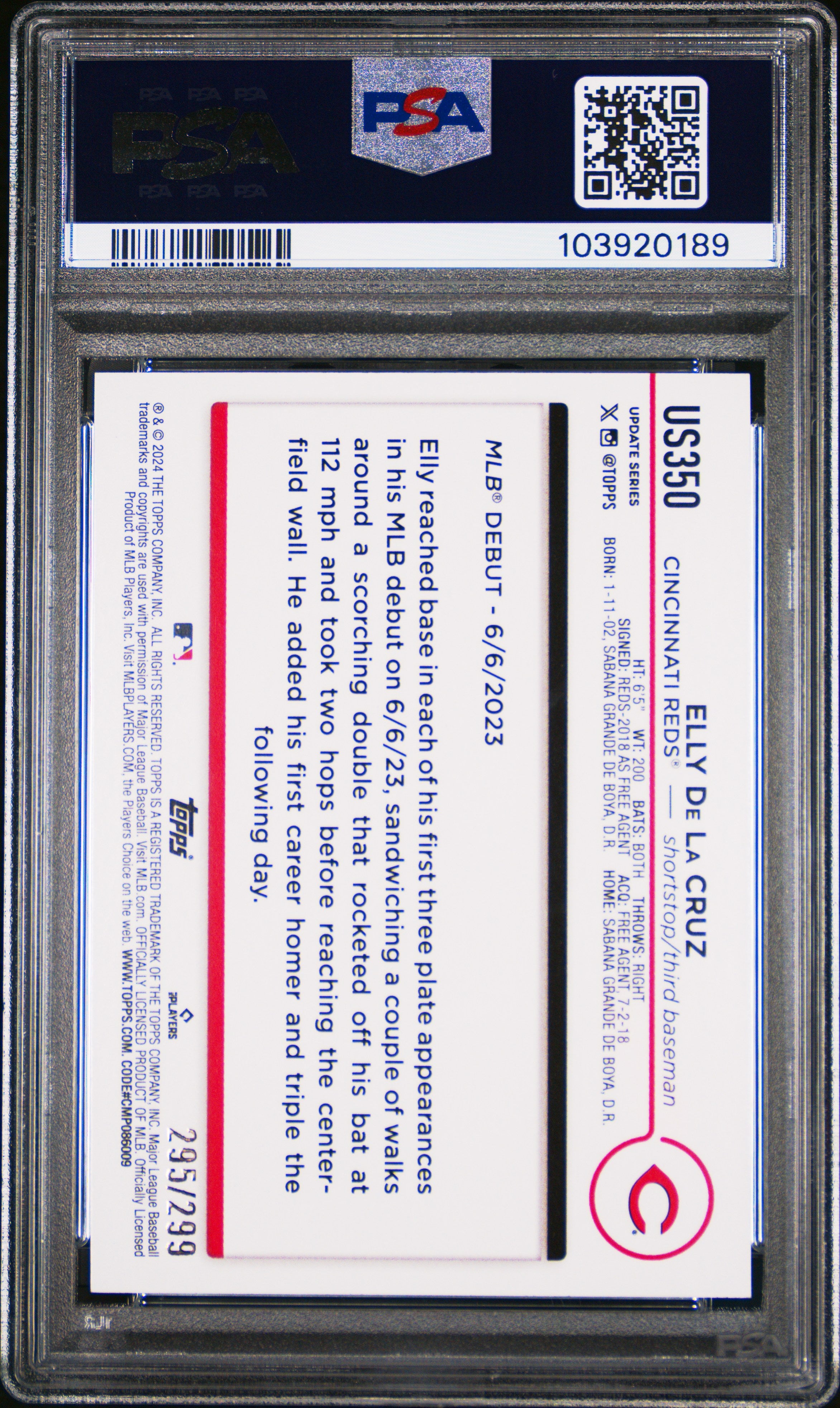 ELLY DE LA CRUZ 2024 Topps Update Orange Crackle Foilboard /299 Rookie PSA 10
