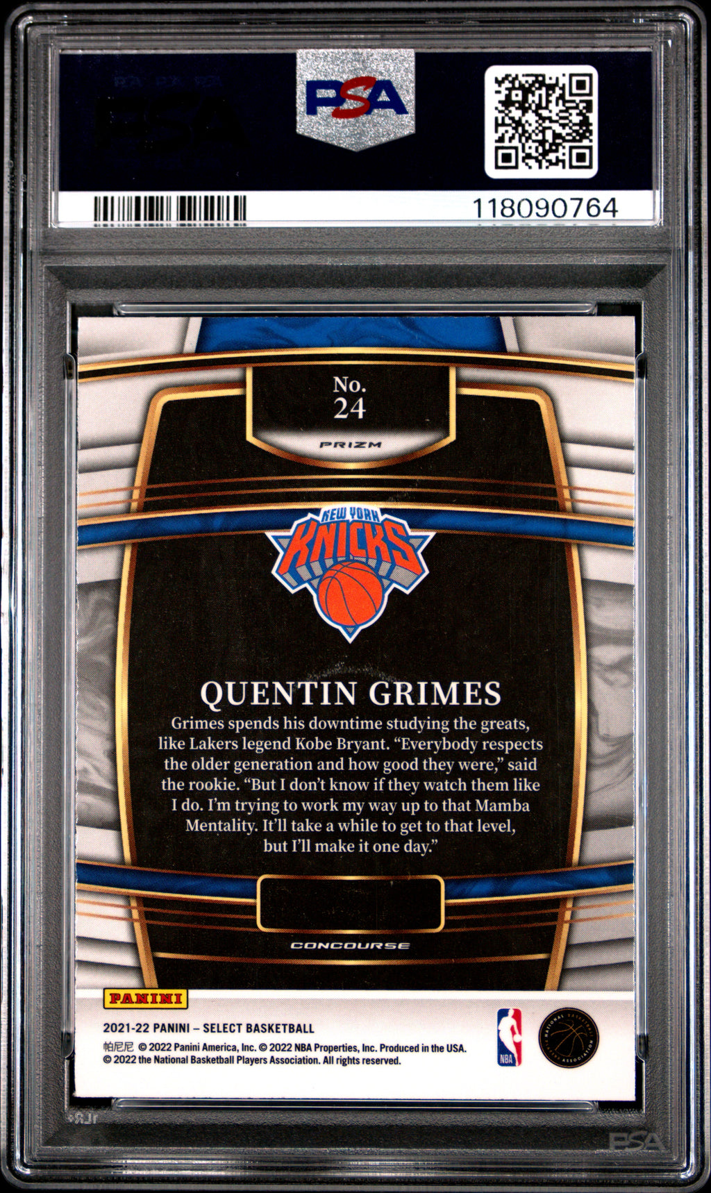 QUENTIN GRIMES 2021-22 Panini Select Cosmic Prizm Rookie SSP #24 PSA 9